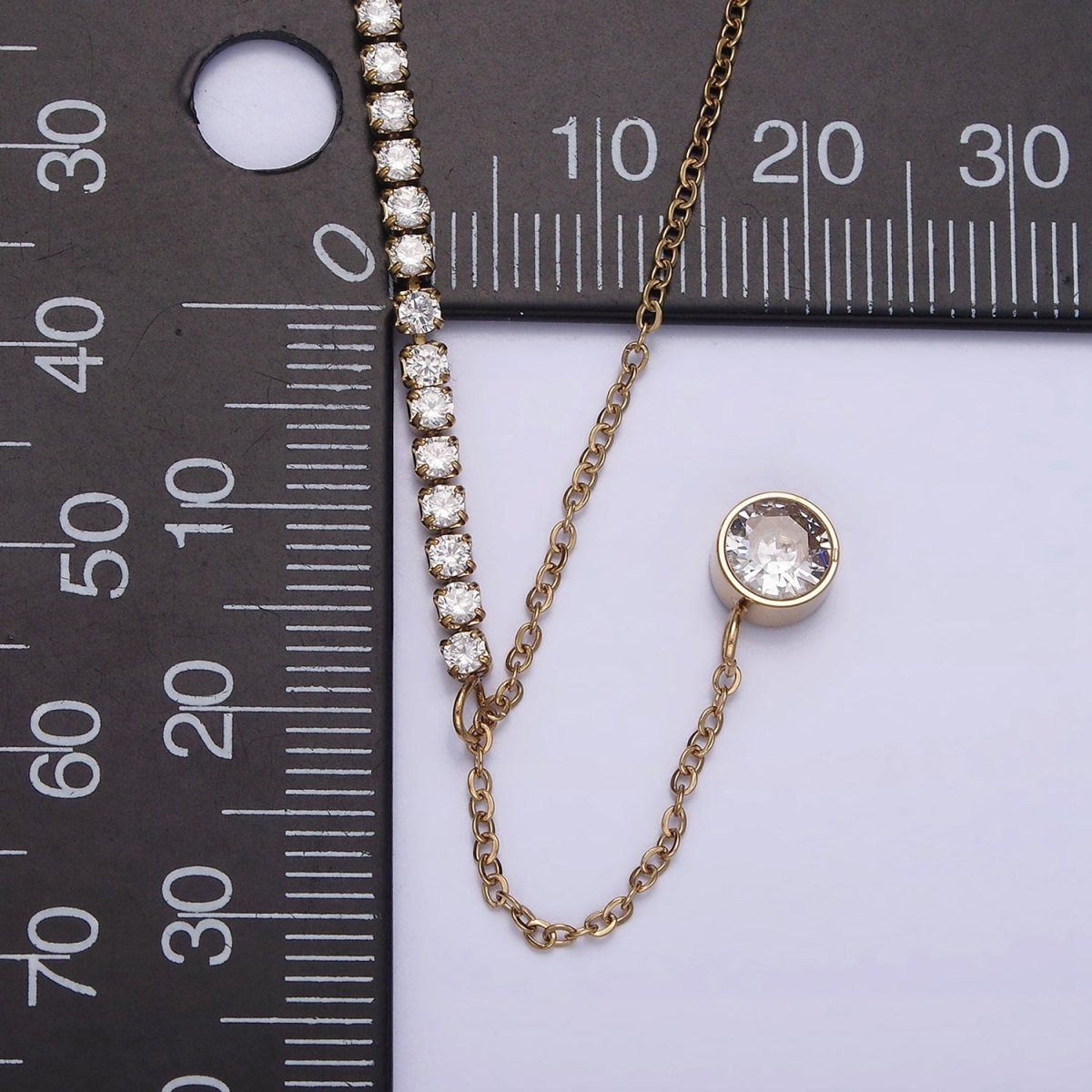 Stainless Steel Half Cable Tennis Chain Clear CZ Round Lariat 18.5 Inch Necklace | WA-2030 Clearance Pricing - DLUXCA