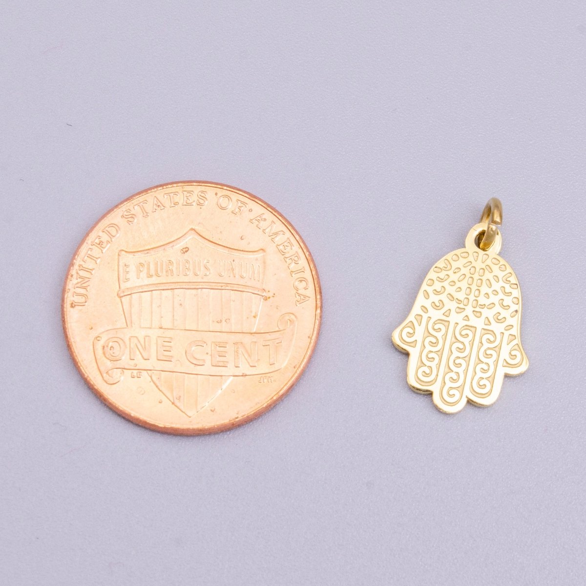 Stainless Steel Hamsa Hand Curl Doodle Engraved Charm in Gold & Silver | P-917 - DLUXCA
