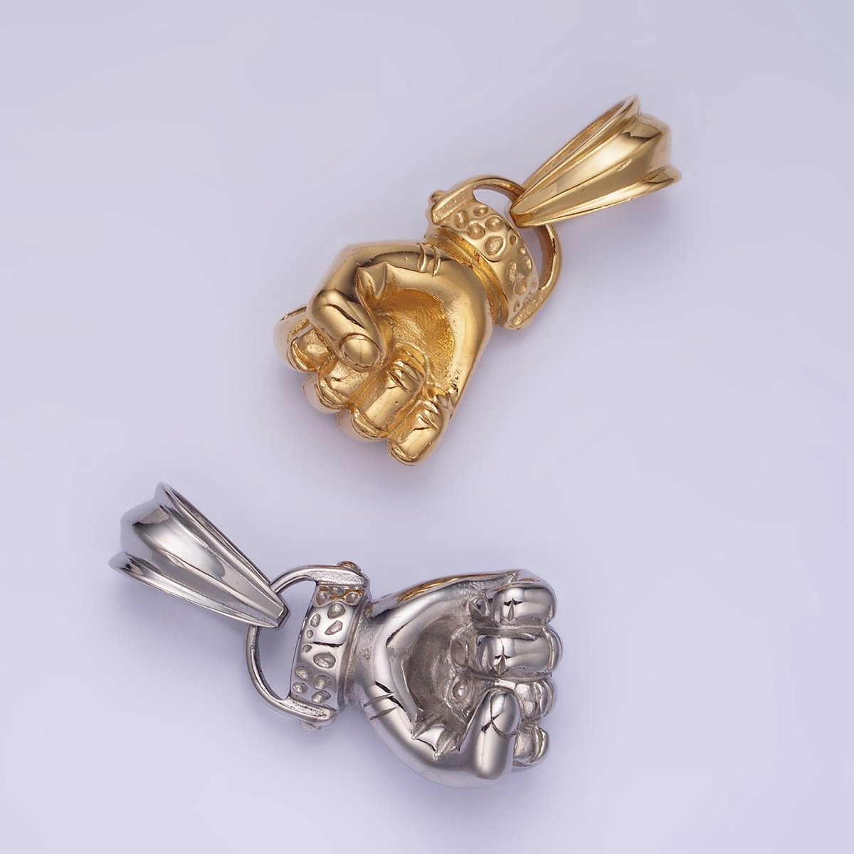 Stainless Steel Hand Charm Fist Hand Necklace Pendant Gold Hand Gesture Pendant Men P-1209 - DLUXCA