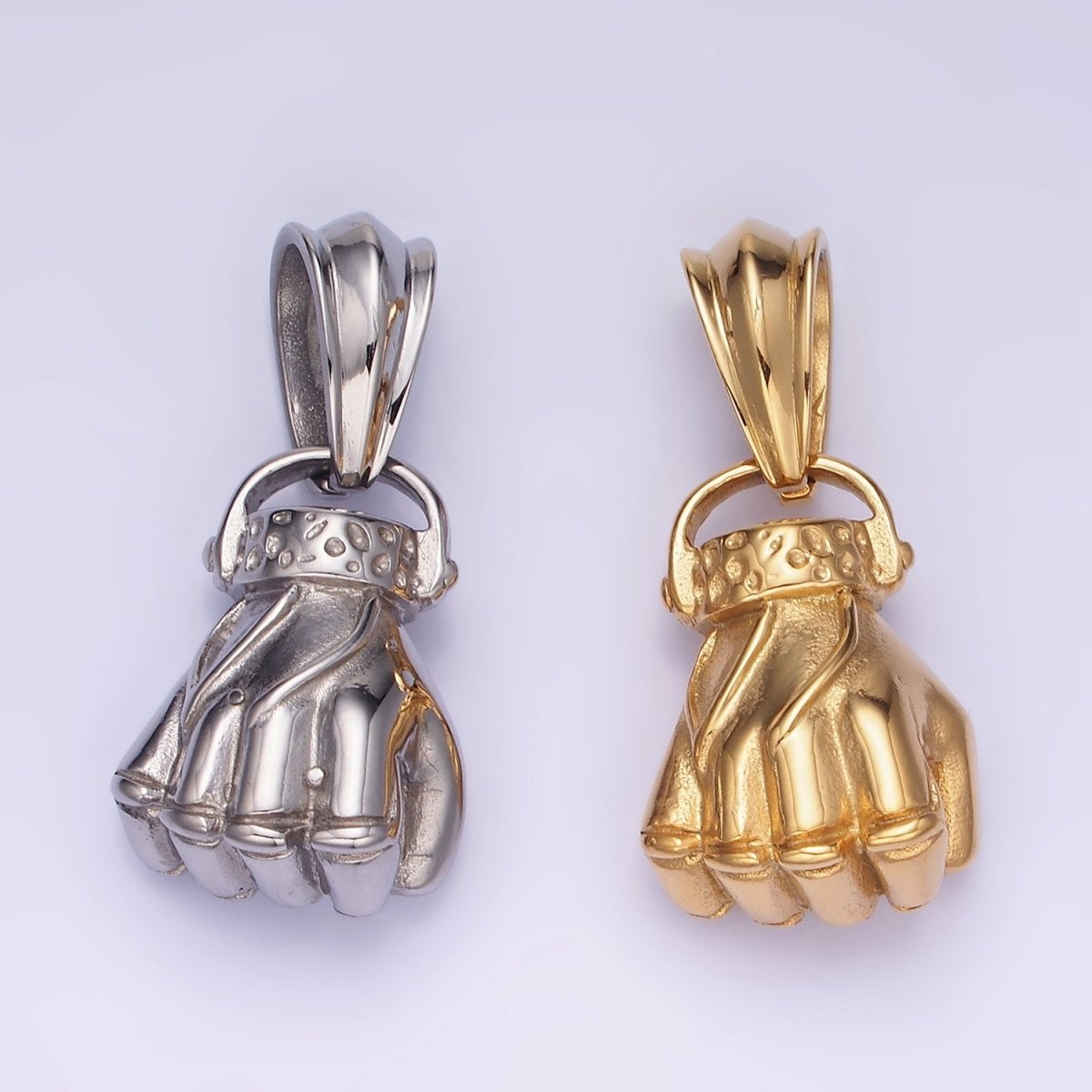 Stainless Steel Hand Charm Fist Hand Necklace Pendant Gold Hand Gesture Pendant Men P-1209 - DLUXCA