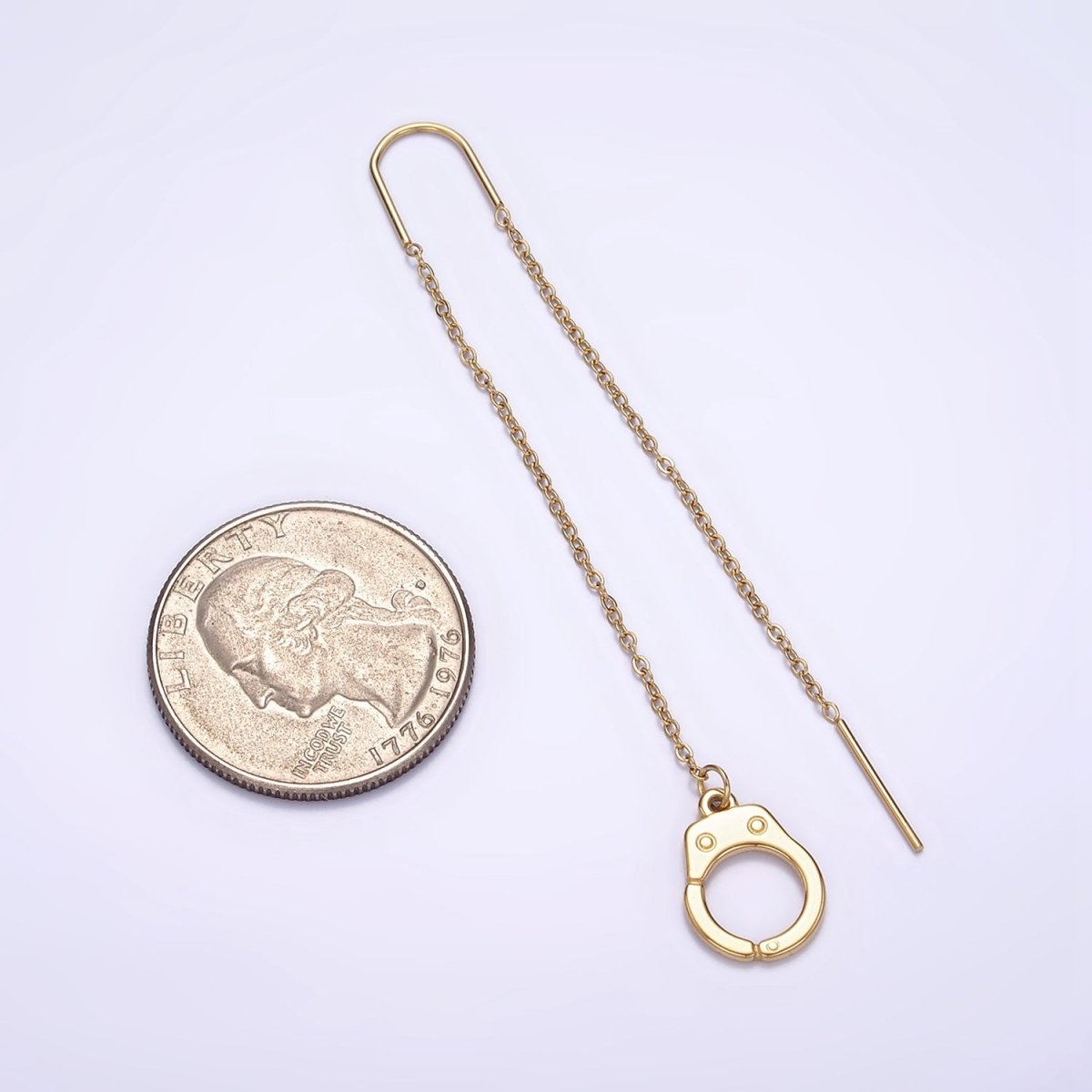 Stainless Steel Hand Cuff Cable Link Chain Threader Earrings | AE745 - DLUXCA