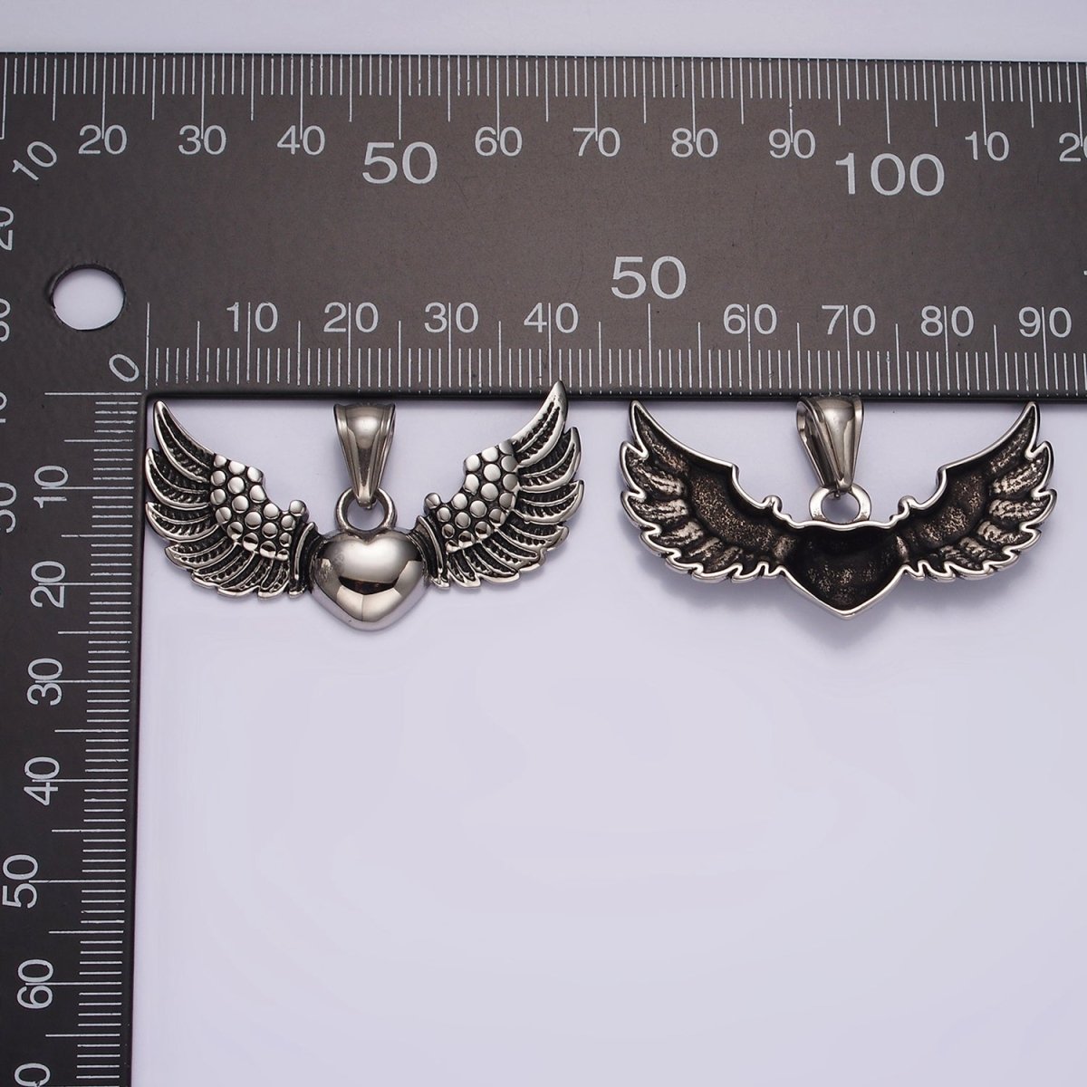 Stainless Steel Heart Feather Angel Wings Pendant | P874 - DLUXCA