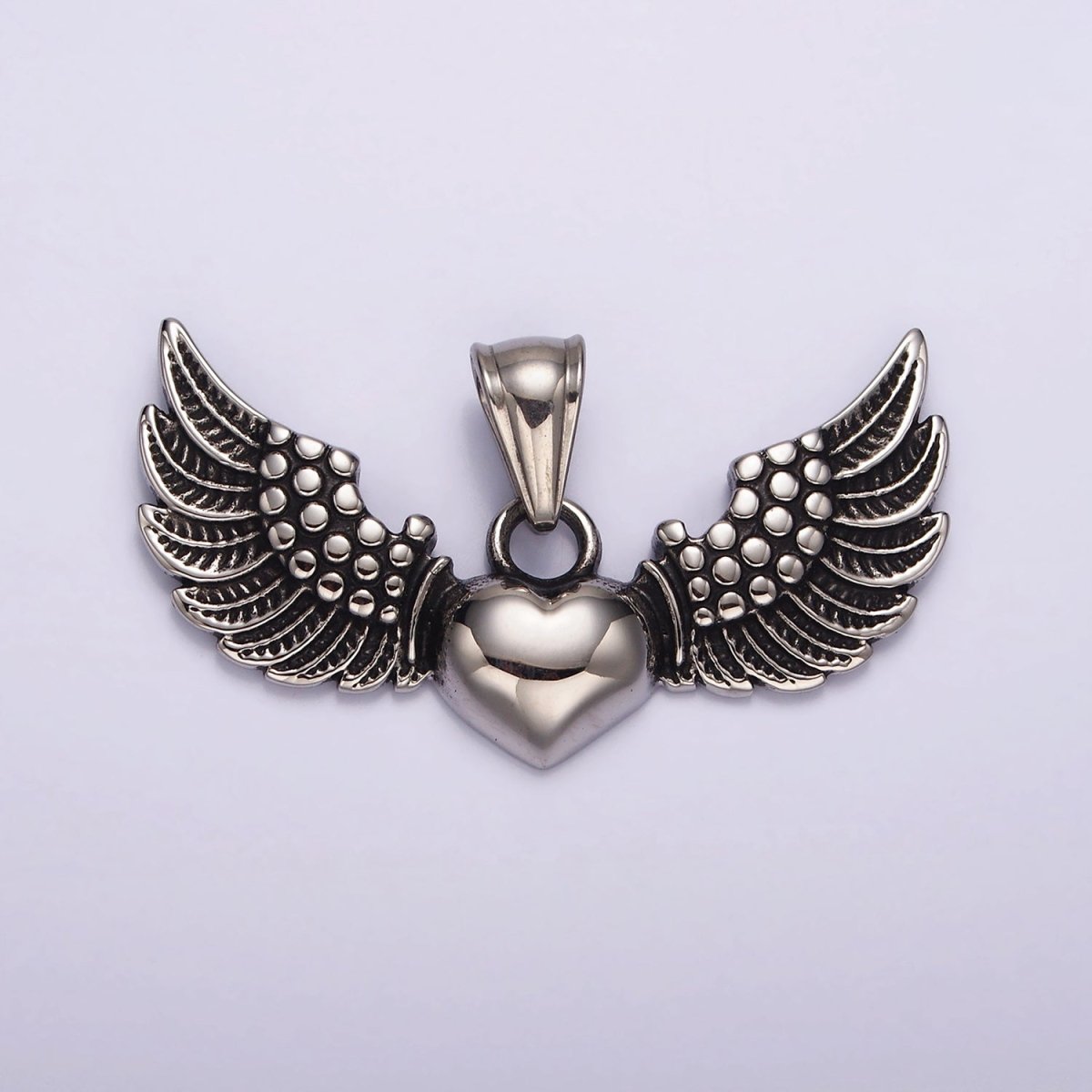 Stainless Steel Heart Feather Angel Wings Pendant | P874 - DLUXCA