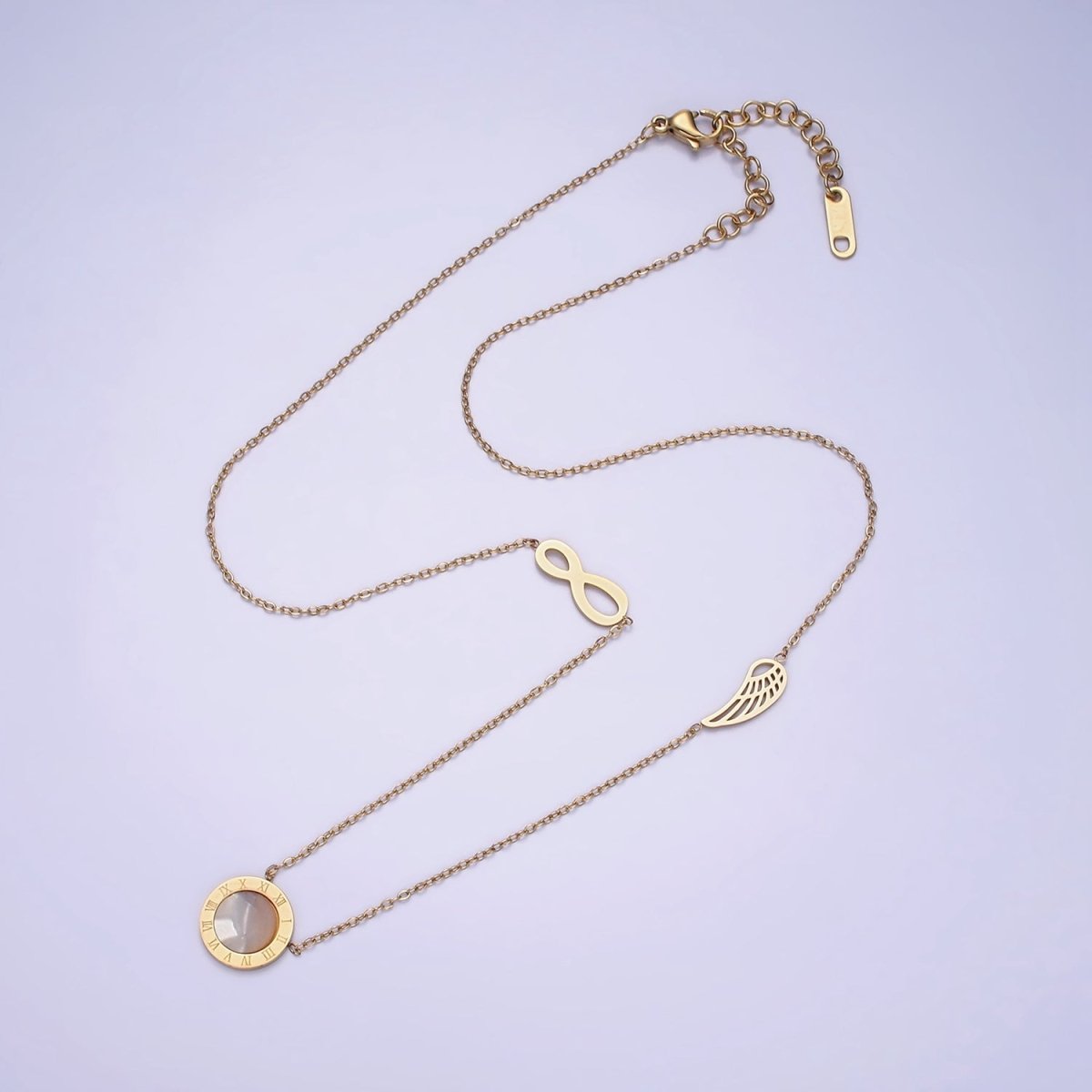 Stainless Steel Heavenly Triple Charm Infinity Time Wings 17 Inch Cable Chain Necklace | WA-2051 Clearance Pricing - DLUXCA