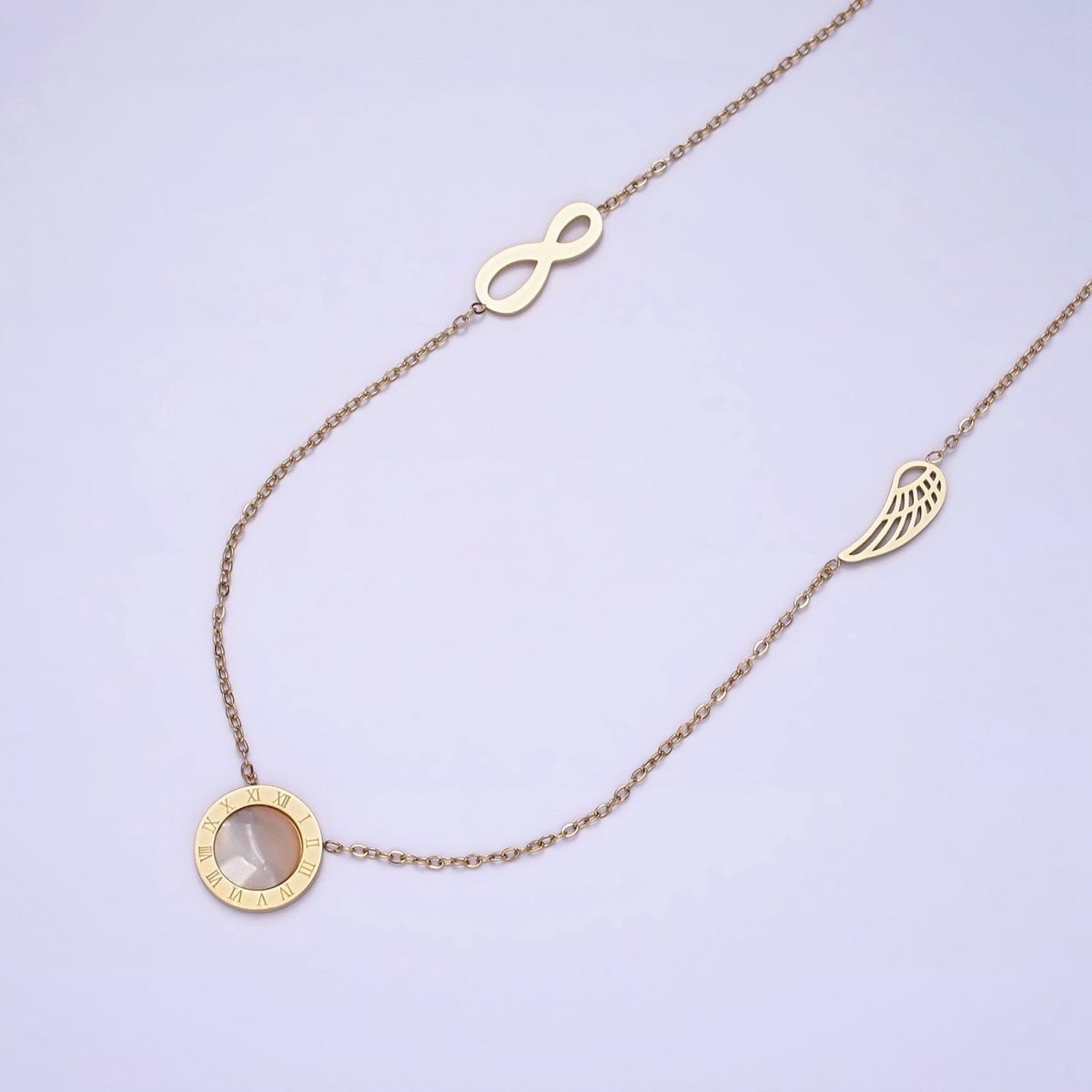 Stainless Steel Heavenly Triple Charm Infinity Time Wings 17 Inch Cable Chain Necklace | WA-2051 Clearance Pricing - DLUXCA
