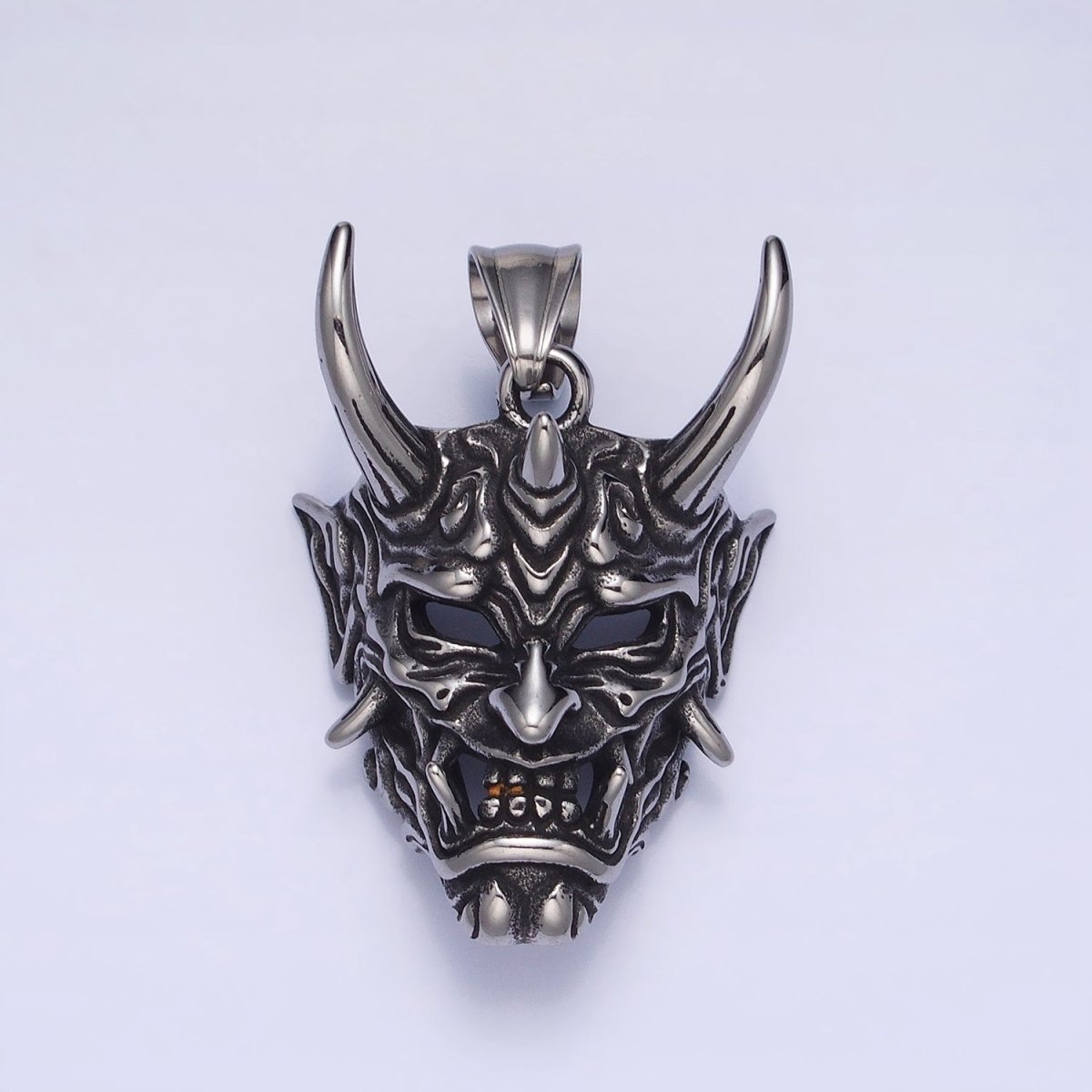 Stainless Steel Horned Monster Mask Men's Pendant in Silver & Gold | P-1133 - DLUXCA