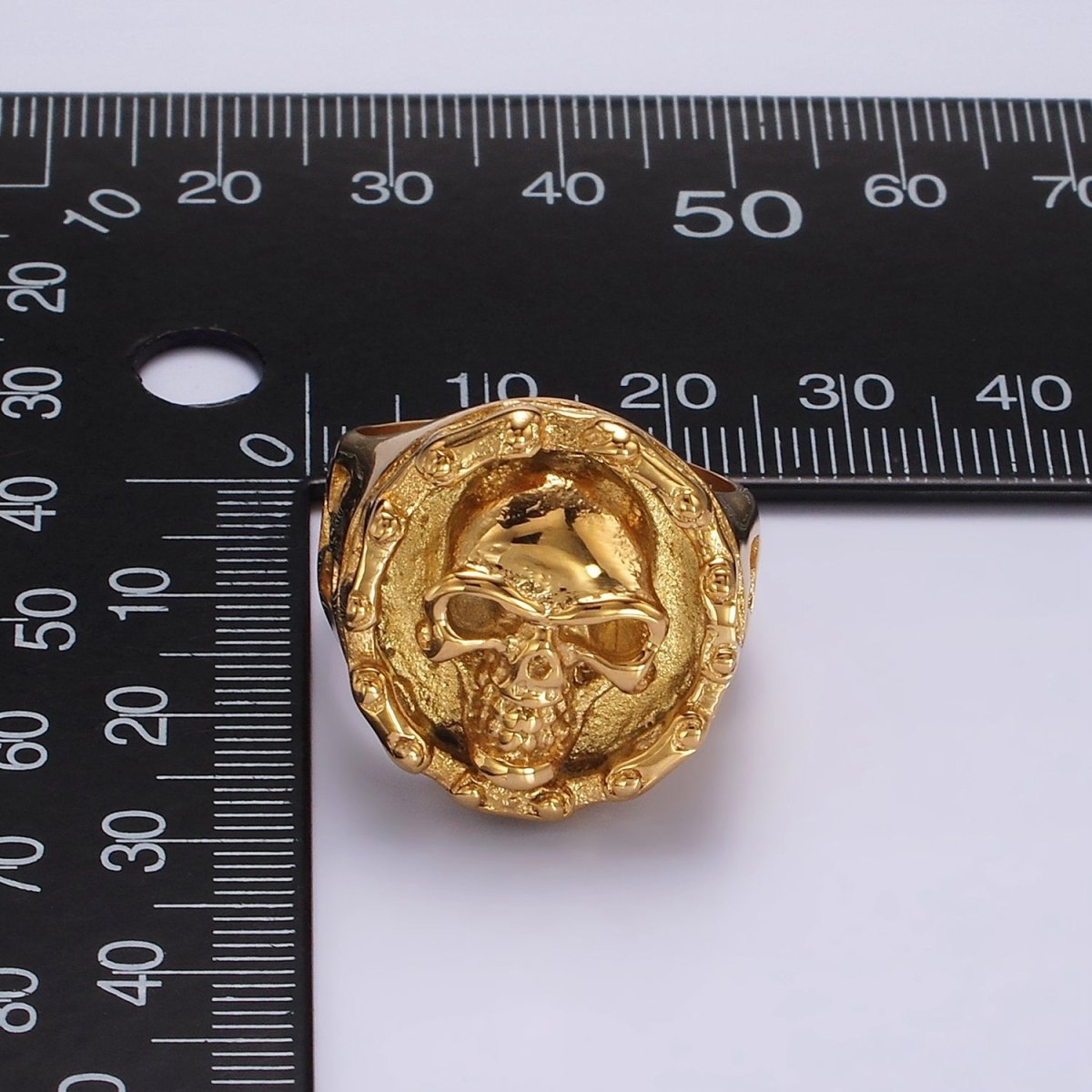 Stainless Steel Human Skull Skeleton Dotted Round Bolnisi Cross Signet Ring in Silver & Gold | O-716 ~ O-719 O-724 ~ O-727 - DLUXCA