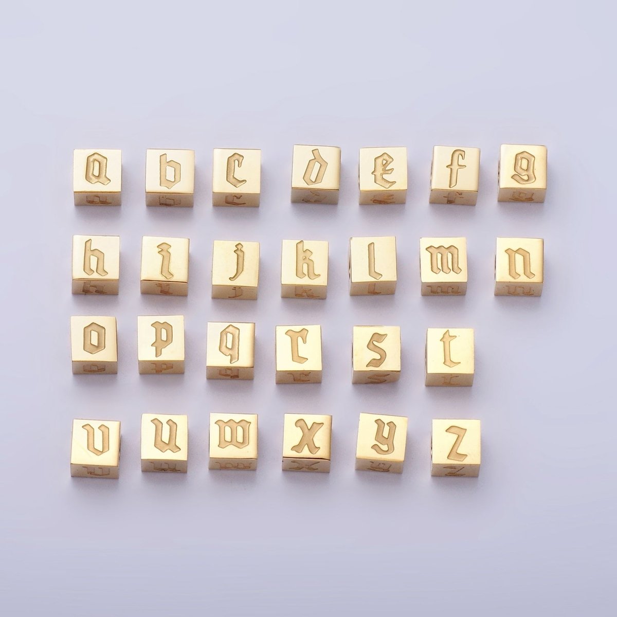 Stainless Steel Initial Letter A-Z Old English Gothic Alphabet Font 5mm Gold Bead | A937 - A962 - DLUXCA
