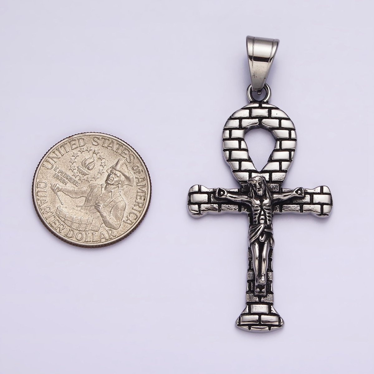 Stainless Steel Jesus Crucifix Religious Cross Brick Ankh Cross Pendant J-695 - DLUXCA