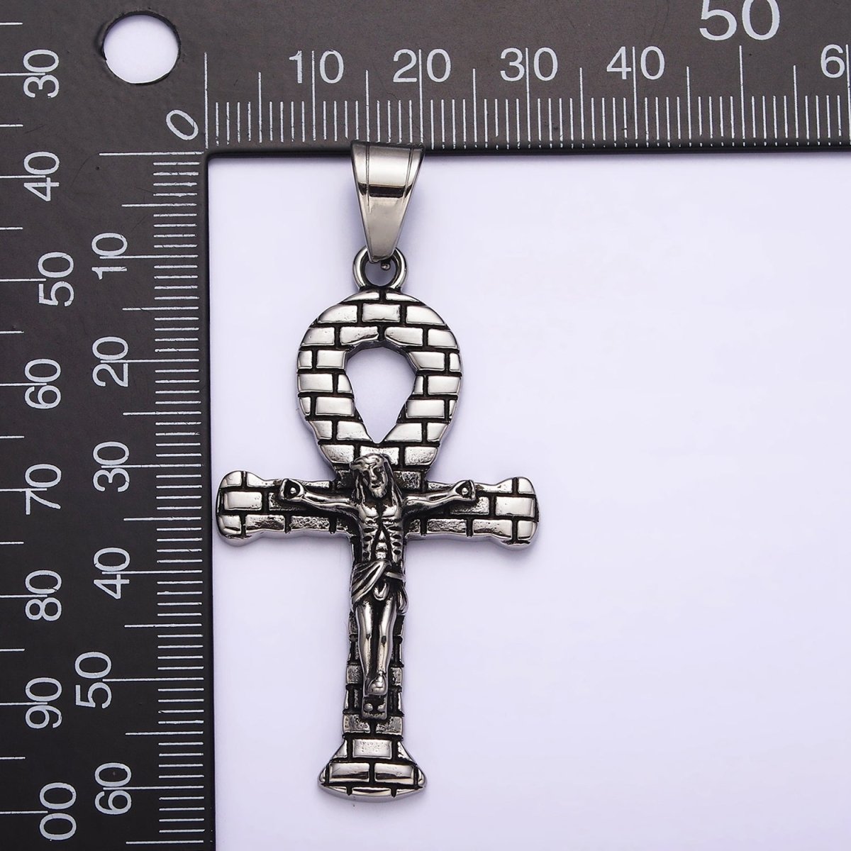 Stainless Steel Jesus Crucifix Religious Cross Brick Ankh Cross Pendant J-695 - DLUXCA