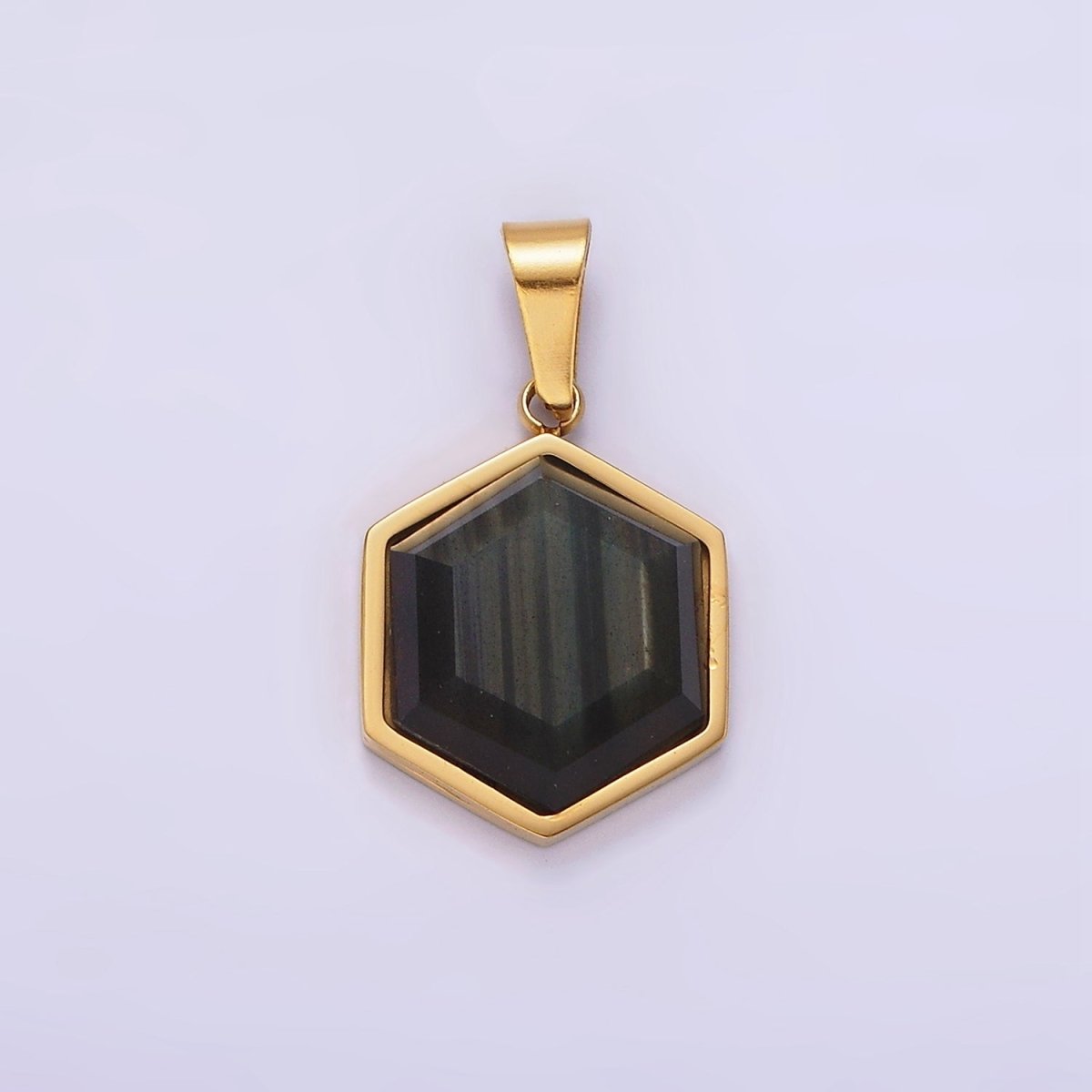 Stainless Steel Labradorite Hexagonal Bezel Pendant in Gold & Silver | P1052 P1053 - DLUXCA