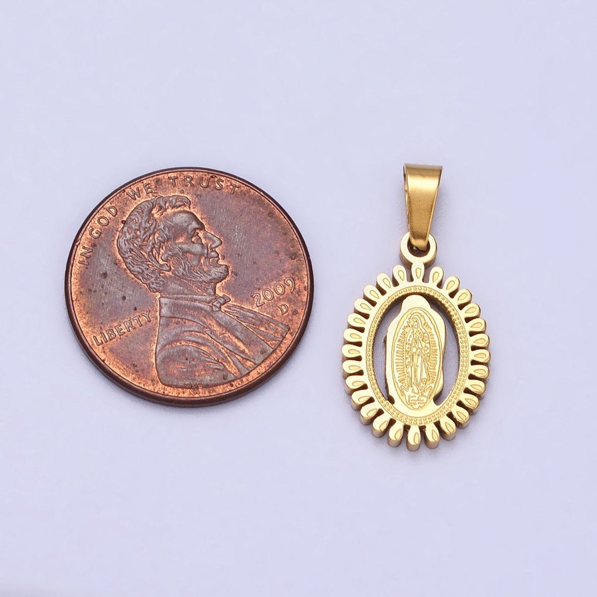 Stainless Steel Lady Guadalupe Virgin Mary Open Oval Pendant in Gold & Silver J-626 J-639 - DLUXCA