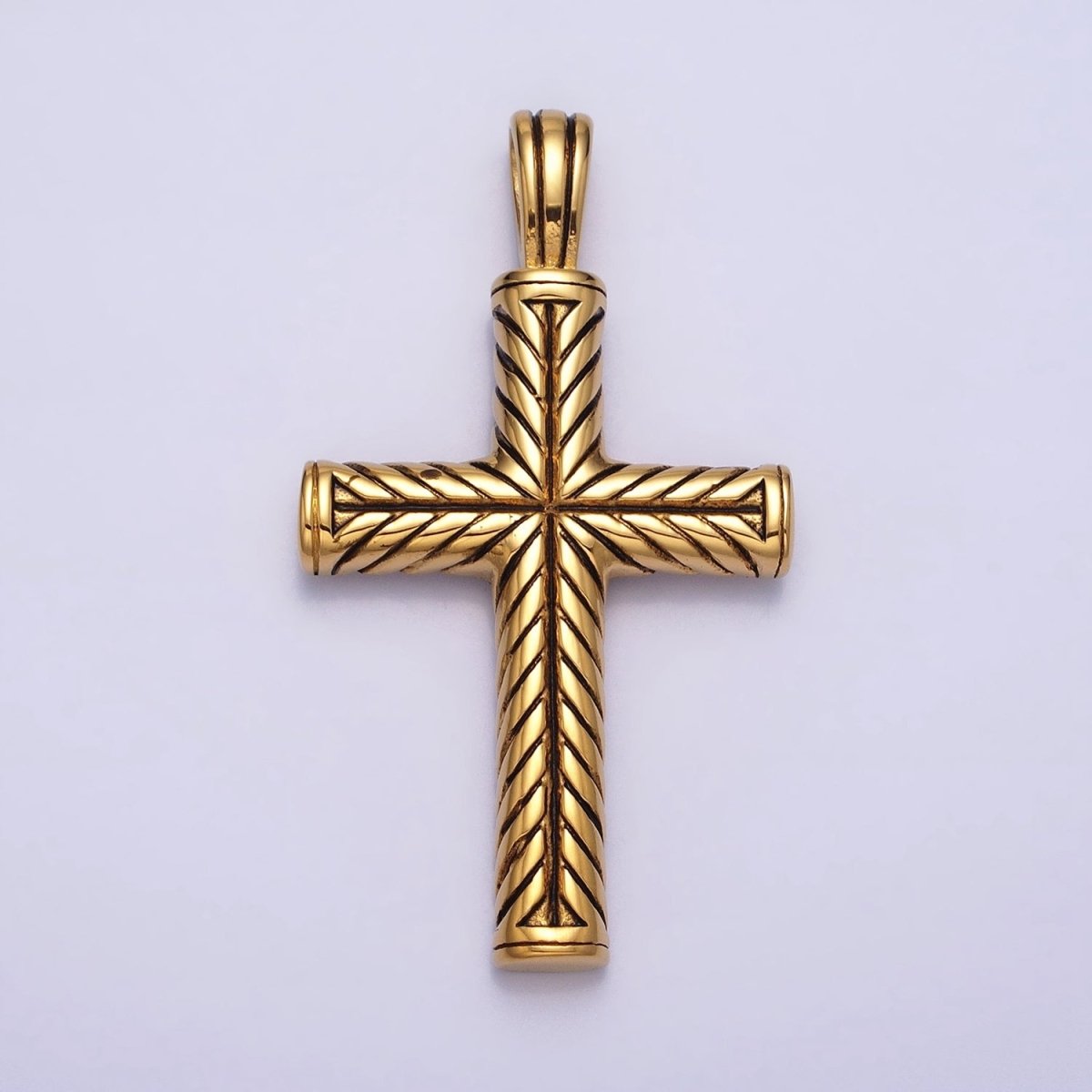 Stainless Steel Line-Engraved Religious Cross 55mm Gold Pendant | P-1162 - DLUXCA