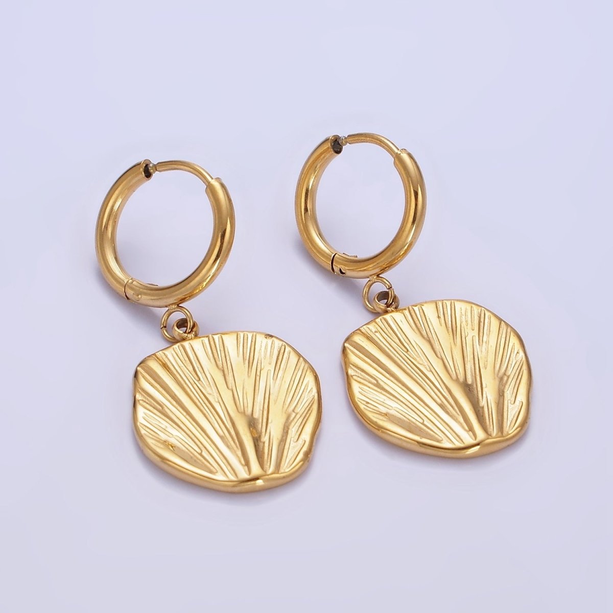 Stainless Steel Line-Textured Abstract Round Drop Huggie Earrings | AE458 - DLUXCA