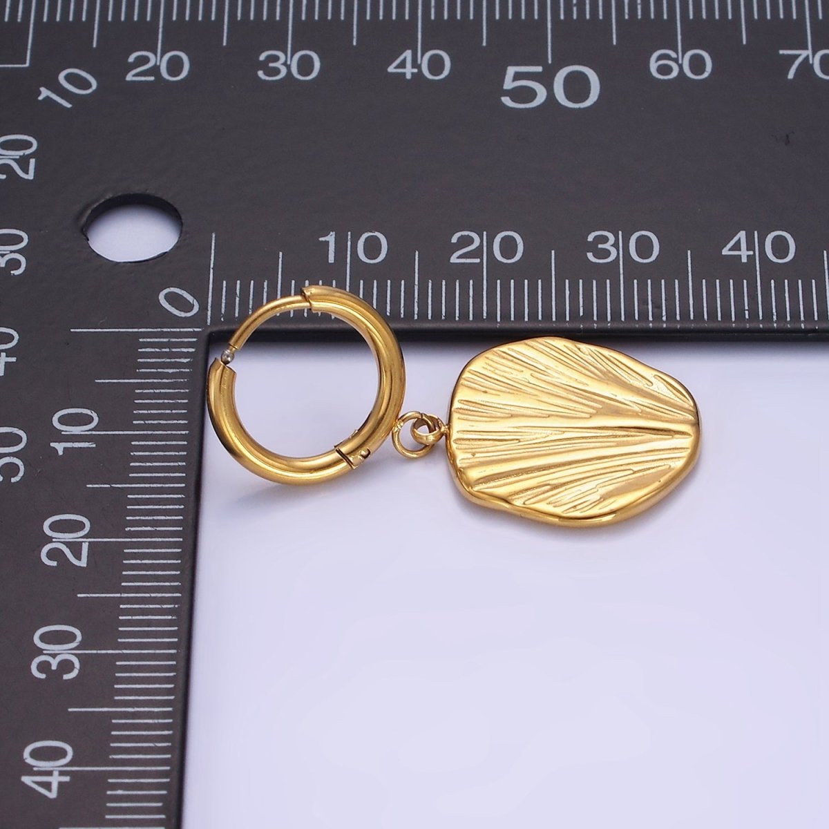 Stainless Steel Line-Textured Abstract Round Drop Huggie Earrings | AE458 - DLUXCA