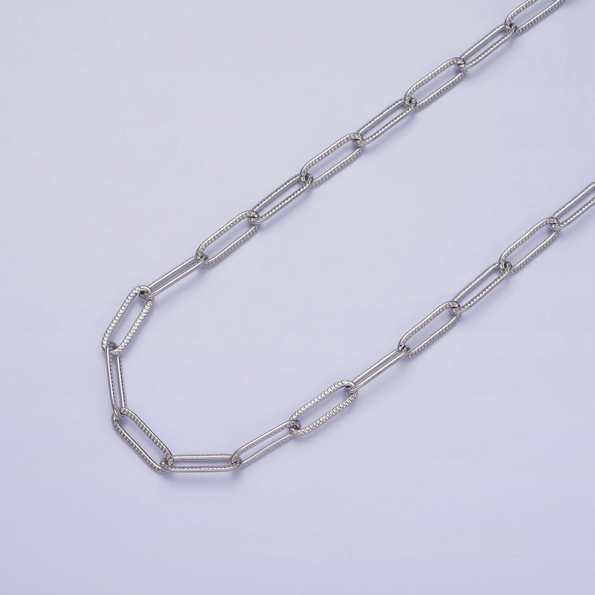 Stainless Steel Line-Textured PaperClip Unfinished 4mm Chain in Gold & SIlver | ROLL-1348 ROLL-1349 Clearance Pricing - DLUXCA