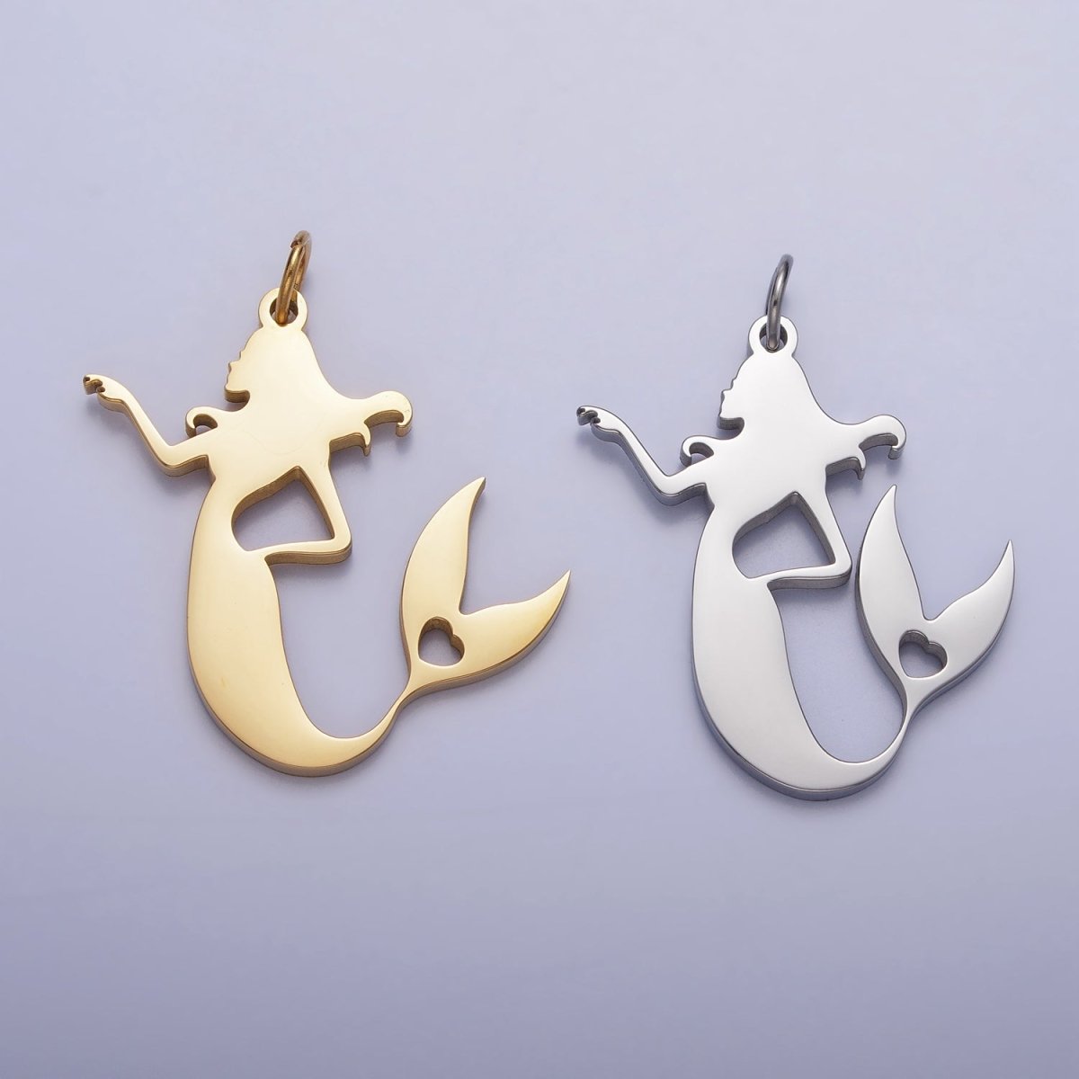 Stainless Steel Little Sea Mermaid Silhouette Charm in Gold & Silver | P884 - DLUXCA