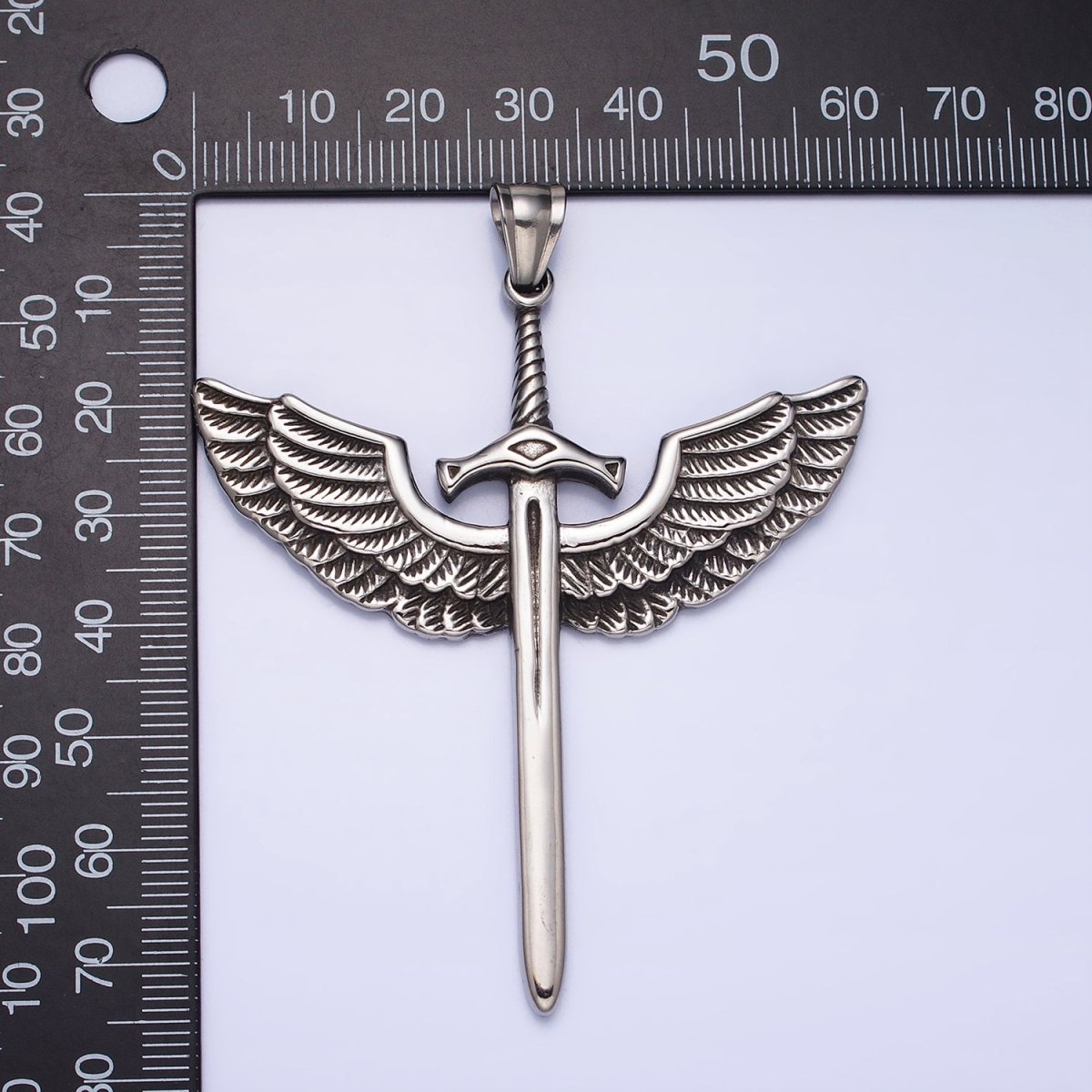 Stainless Steel Medieval Winged Sword Guardian Archangel Michael Pendant in Silver & Gold | P-1137 - DLUXCA