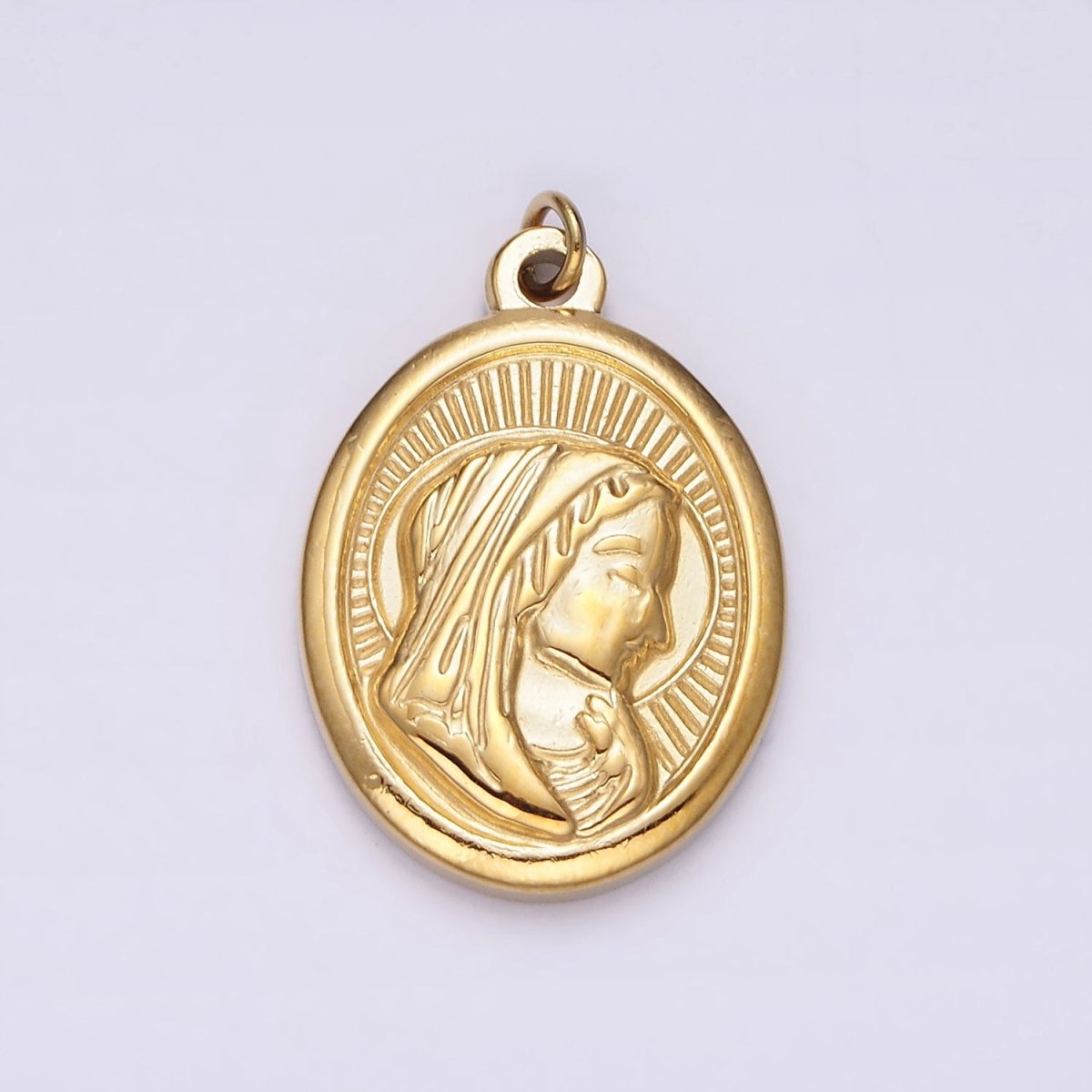 Stainless Steel Mother Mary Lady Guadalupe Portrait Sun Ray Oval Charm in Gold & Silver | P1290 P1291 - DLUXCA