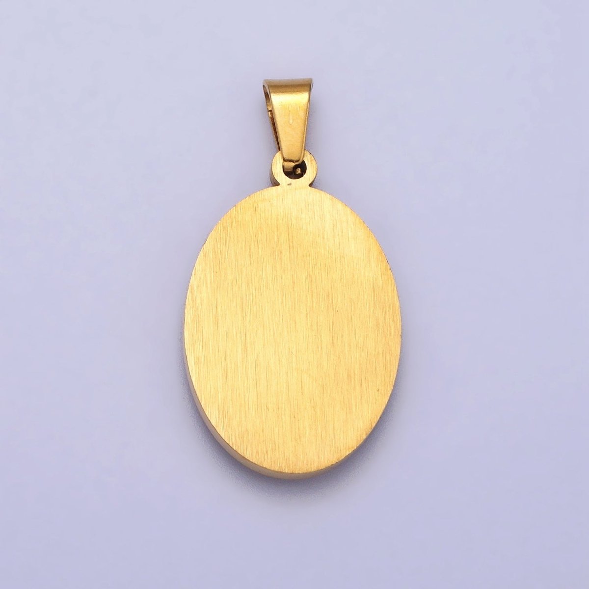 Stainless Steel Mother Virgin Mary Lady Guadalupe Black Enamel Oval Pendant in Gold & Silver J-619 J-625 - DLUXCA