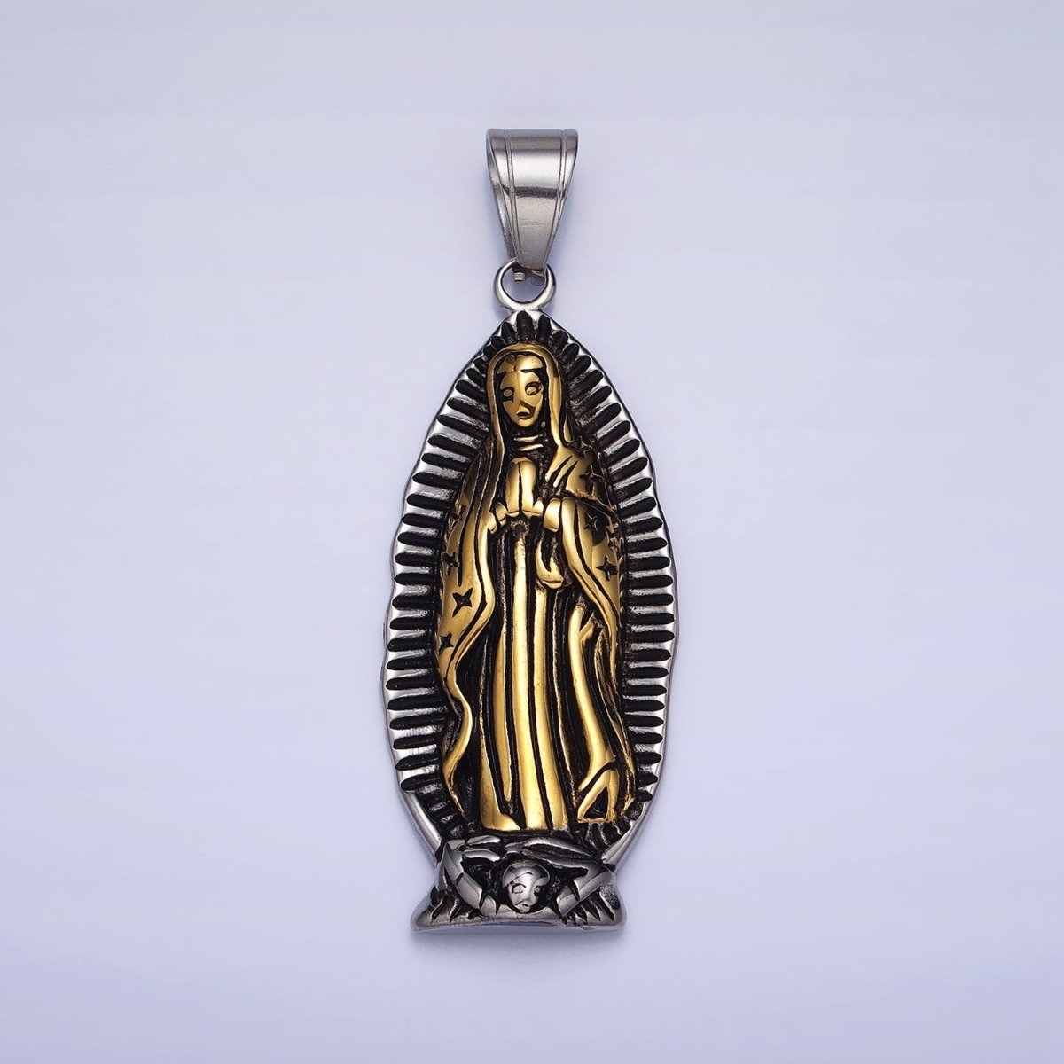 Stainless Steel Mother Virgin Mary Lady Guadalupe Mixed Metal Religious Pendant | P1156 - DLUXCA