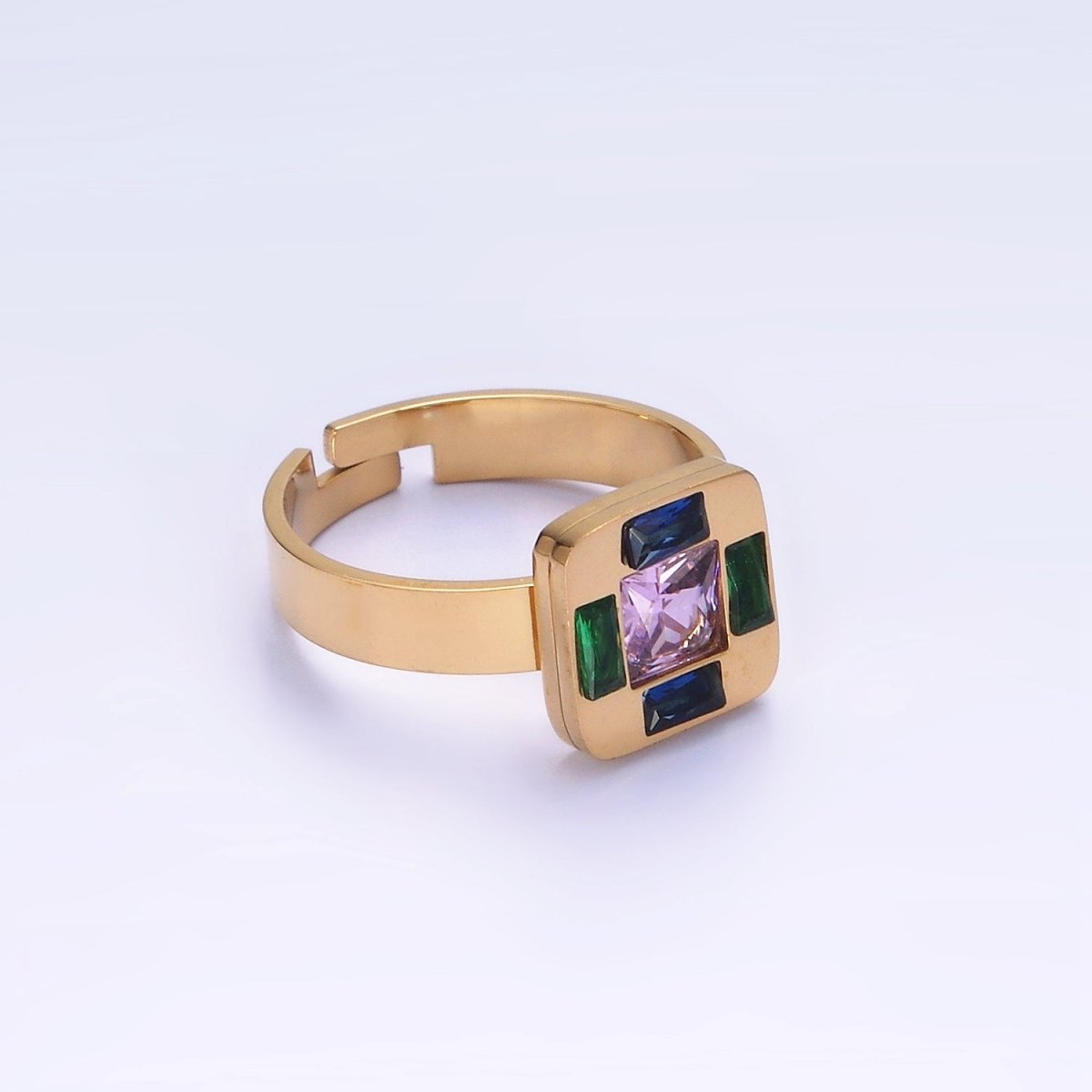 Stainless Steel Multiple Multicolor CZ Baguette Square Ring | O1301 - DLUXCA