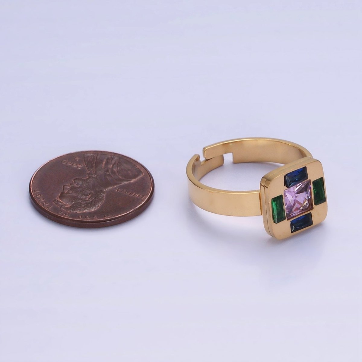 Stainless Steel Multiple Multicolor CZ Baguette Square Ring | O1301 - DLUXCA