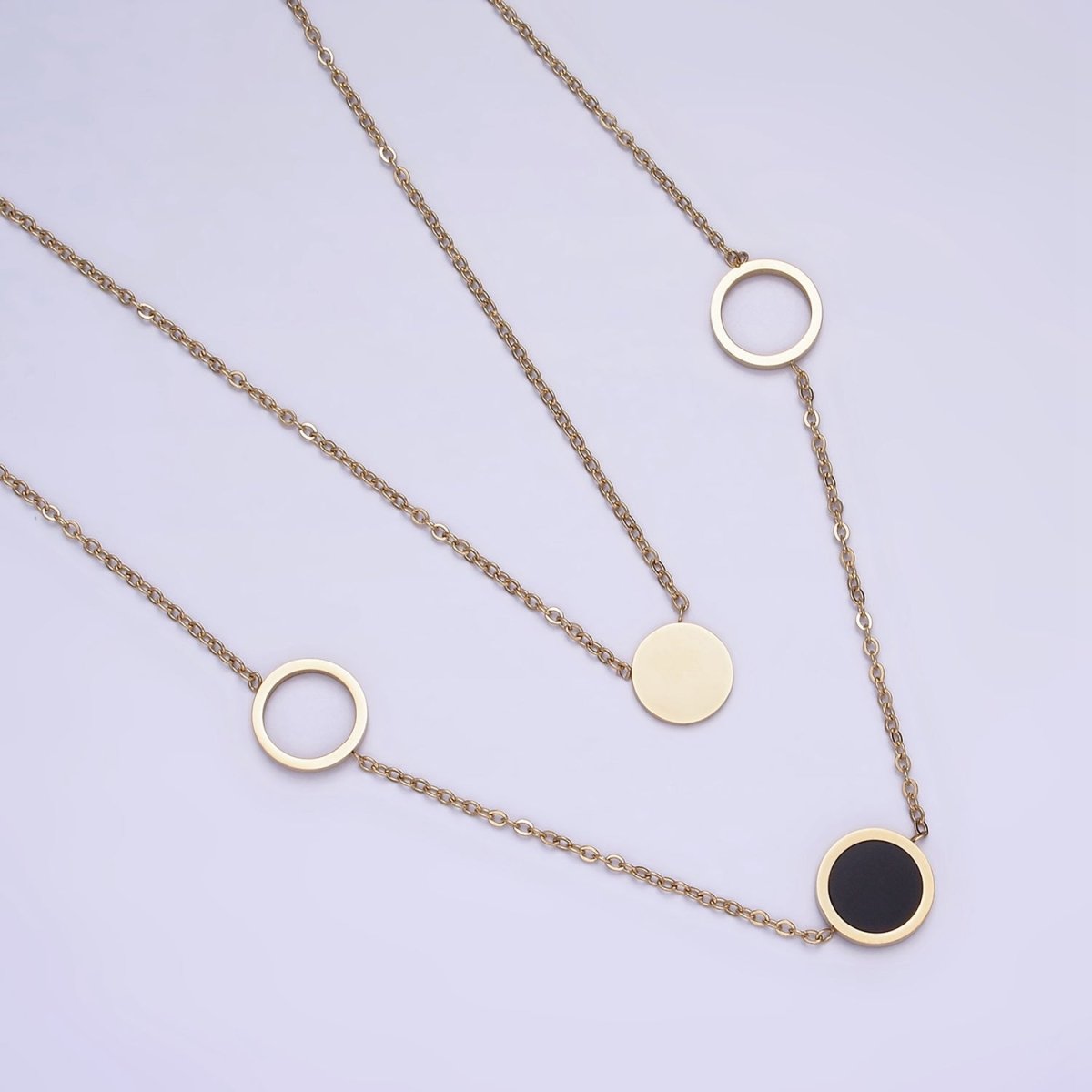 Stainless Steel Multiple Round Circle Open Disc Cable Double Layer Stack Necklace | WA-2054 Clearance Pricing - DLUXCA