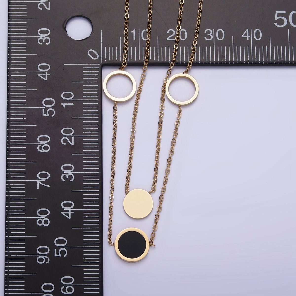 Stainless Steel Multiple Round Circle Open Disc Cable Double Layer Stack Necklace | WA-2054 Clearance Pricing - DLUXCA