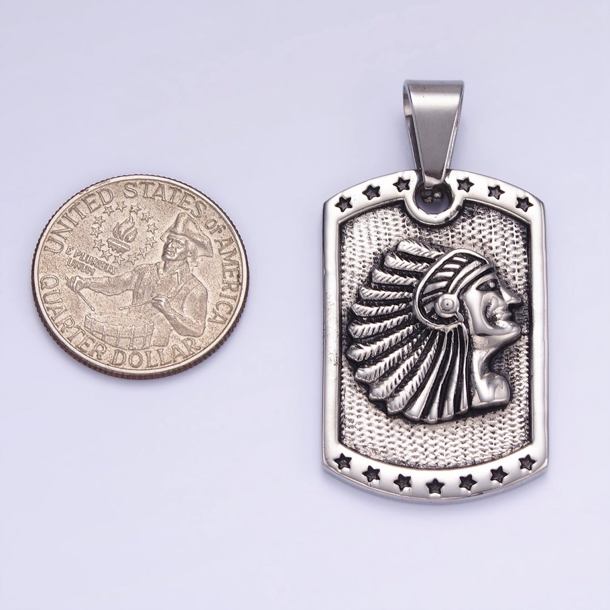 Stainless Steel Native Indigenous American Stars Tag Oxidized Pendant | P1409 - DLUXCA