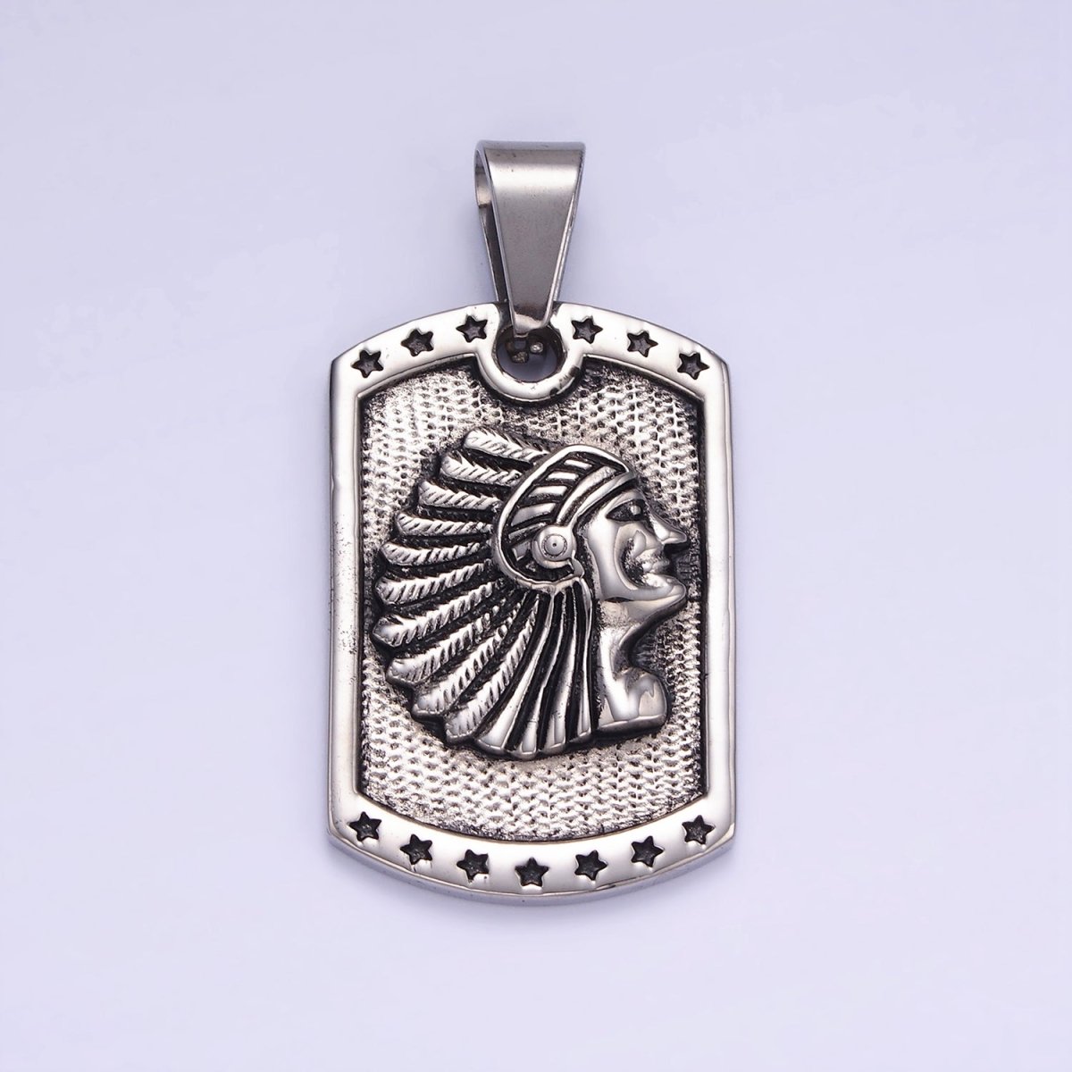 Stainless Steel Native Indigenous American Stars Tag Oxidized Pendant | P1409 - DLUXCA