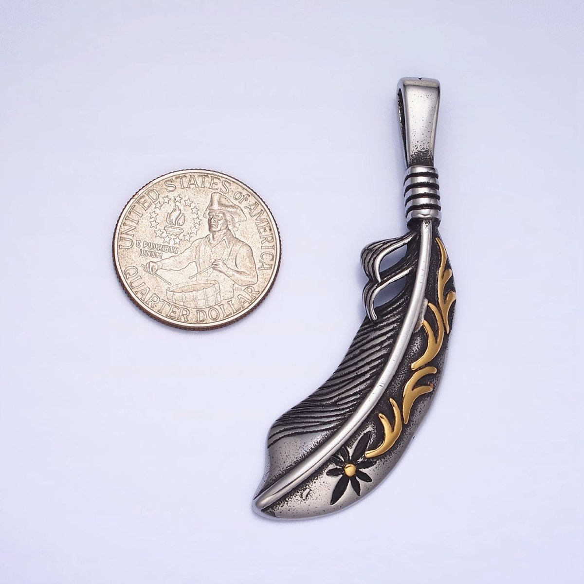 Stainless Steel Nature Flower Leaf Nature Mixed Metal Pendant J-809 - DLUXCA