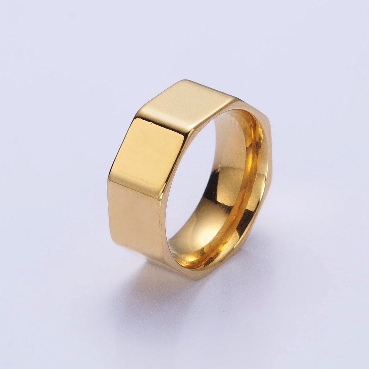 Stainless Steel Octagonal Minimalist Band Ring in Gold & Silver | O-1733~O-1740 - DLUXCA