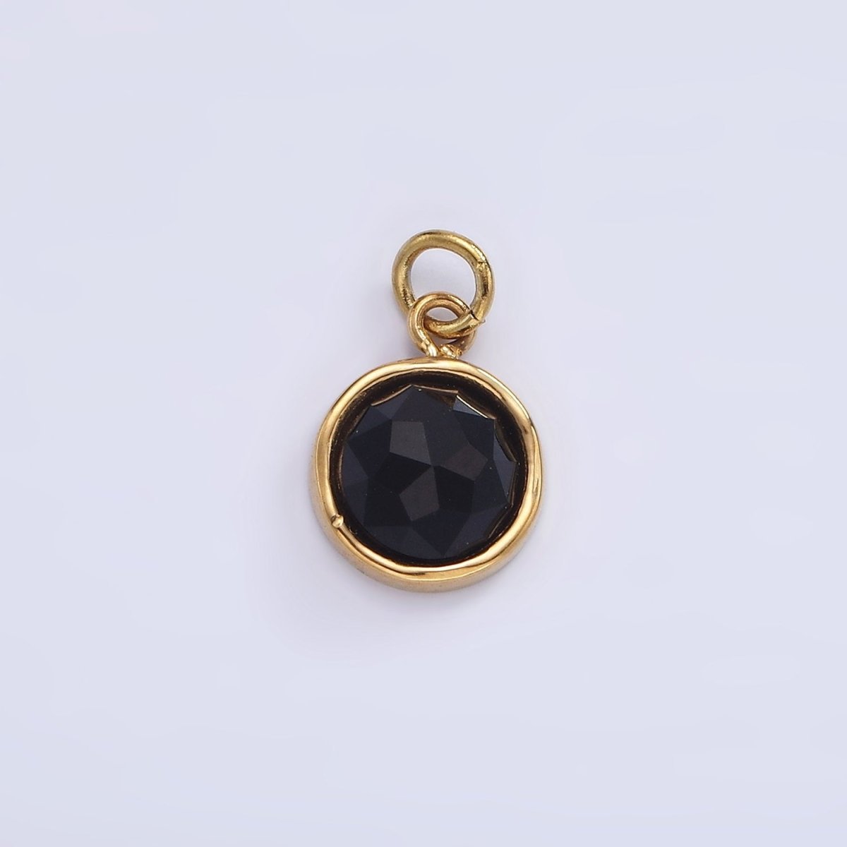 Stainless Steel Onyx, Zoisite Multifaceted Glossed Gem Bezel Round Charm in Gold & Silver | P1316, P1331 - DLUXCA