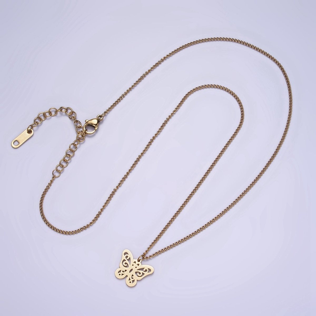 Stainless Steel Open Butterfly Charm 17 Inch Curb Chain Necklace | WA-2047 Clearance Pricing - DLUXCA