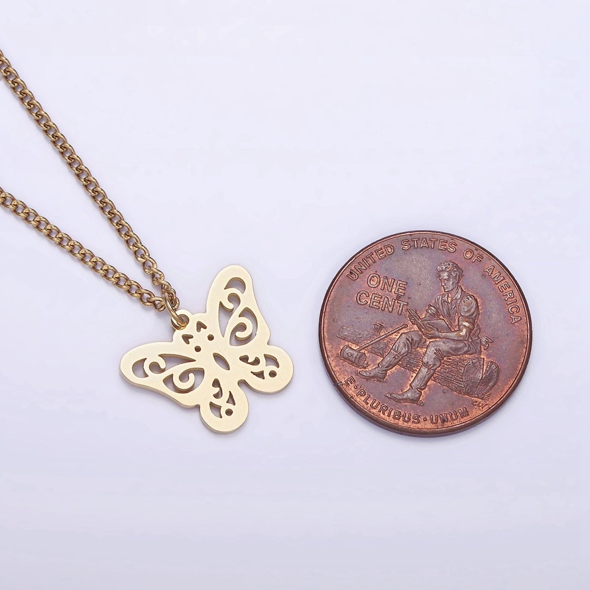 Stainless Steel Open Butterfly Charm 17 Inch Curb Chain Necklace | WA-2047 Clearance Pricing - DLUXCA