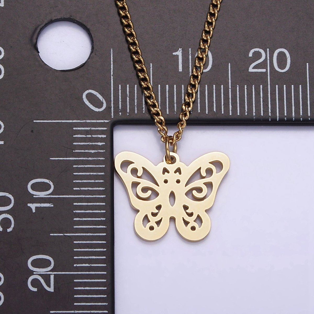 Stainless Steel Open Butterfly Charm 17 Inch Curb Chain Necklace | WA-2047 Clearance Pricing - DLUXCA