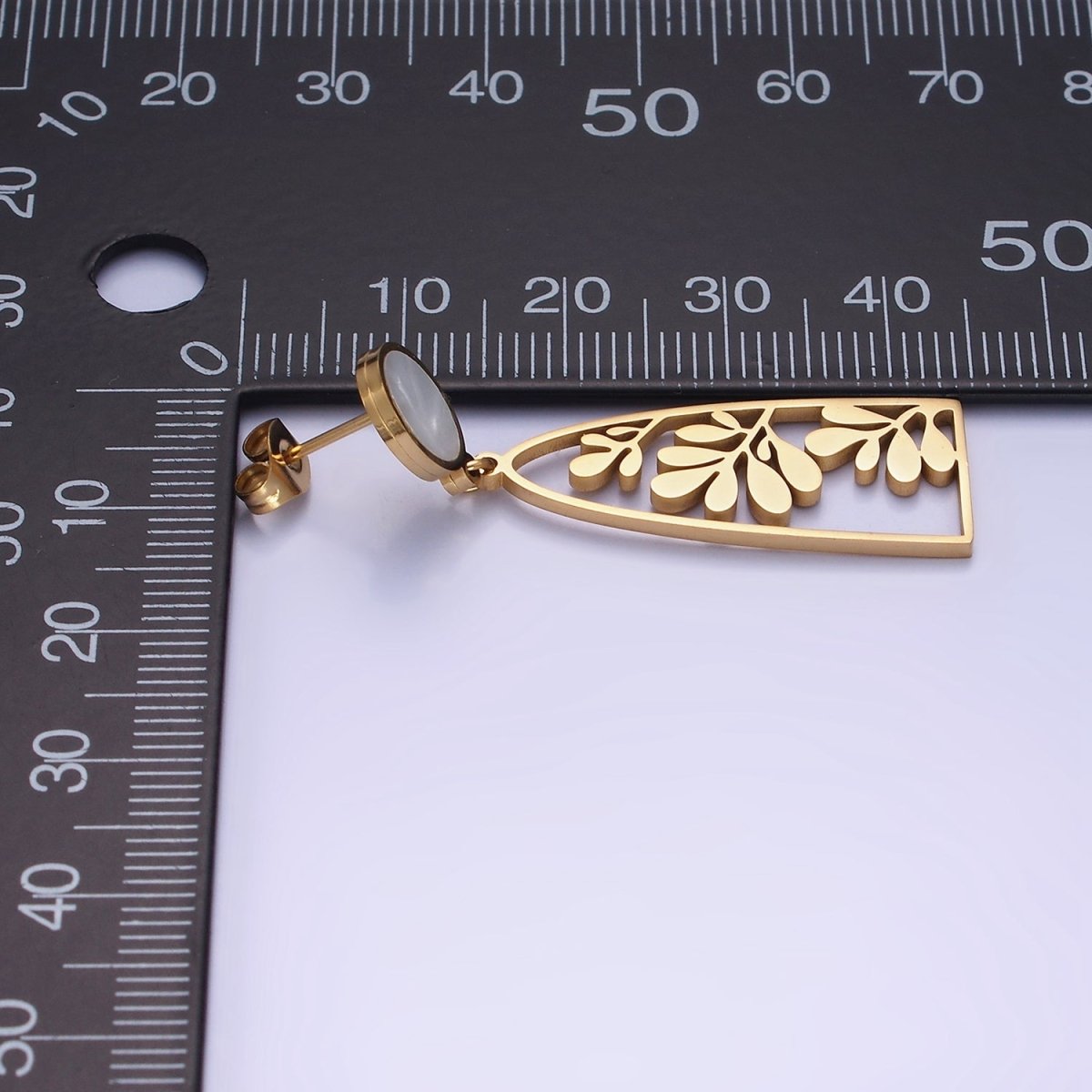 Stainless Steel Open Nature Compound Leaf Shell Pearl Oval Stud Drop Earrings Set | AE461 - DLUXCA