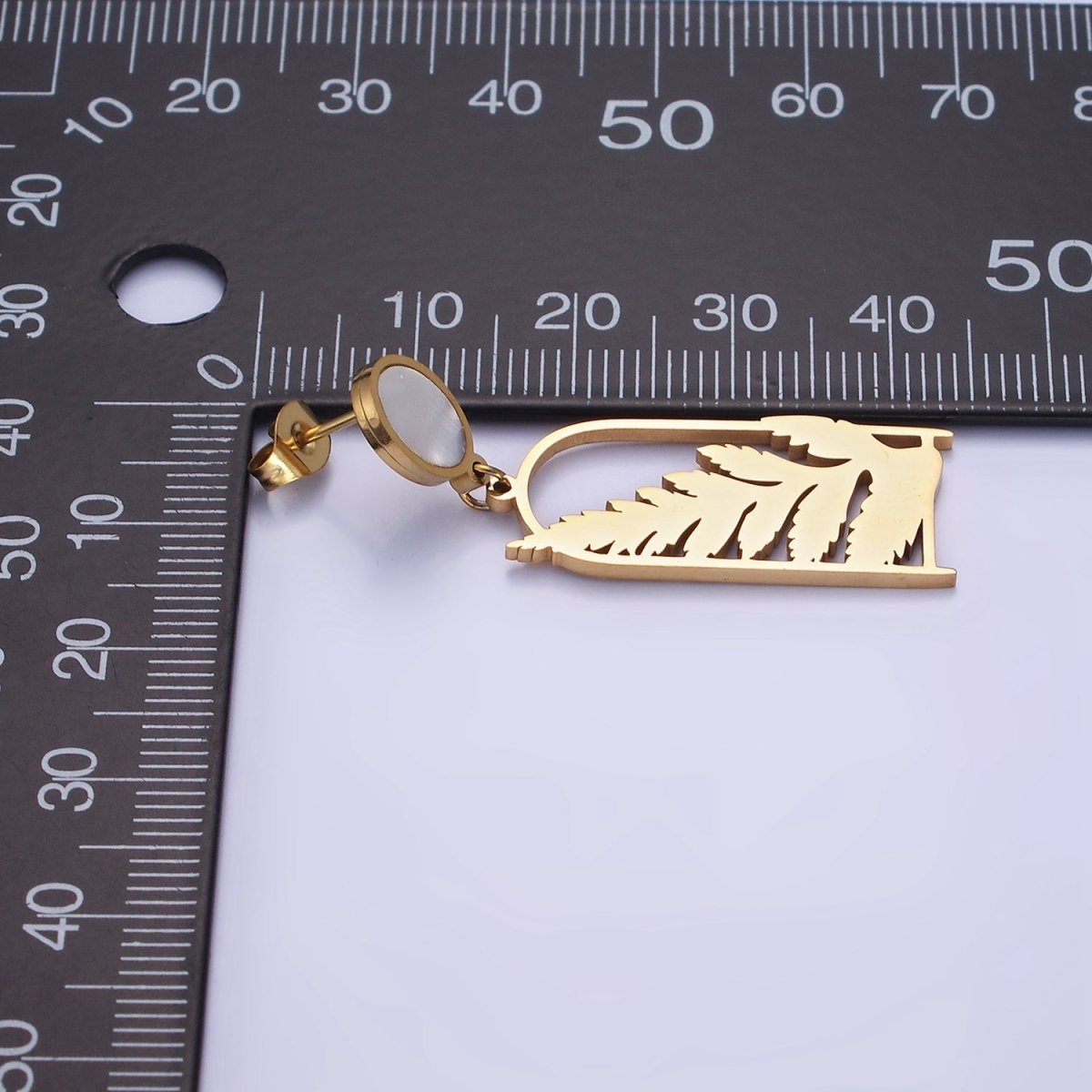 Stainless Steel Open Nature Leaf Shell Pearl Oval Stud Drop Earring Set | AE462 - DLUXCA