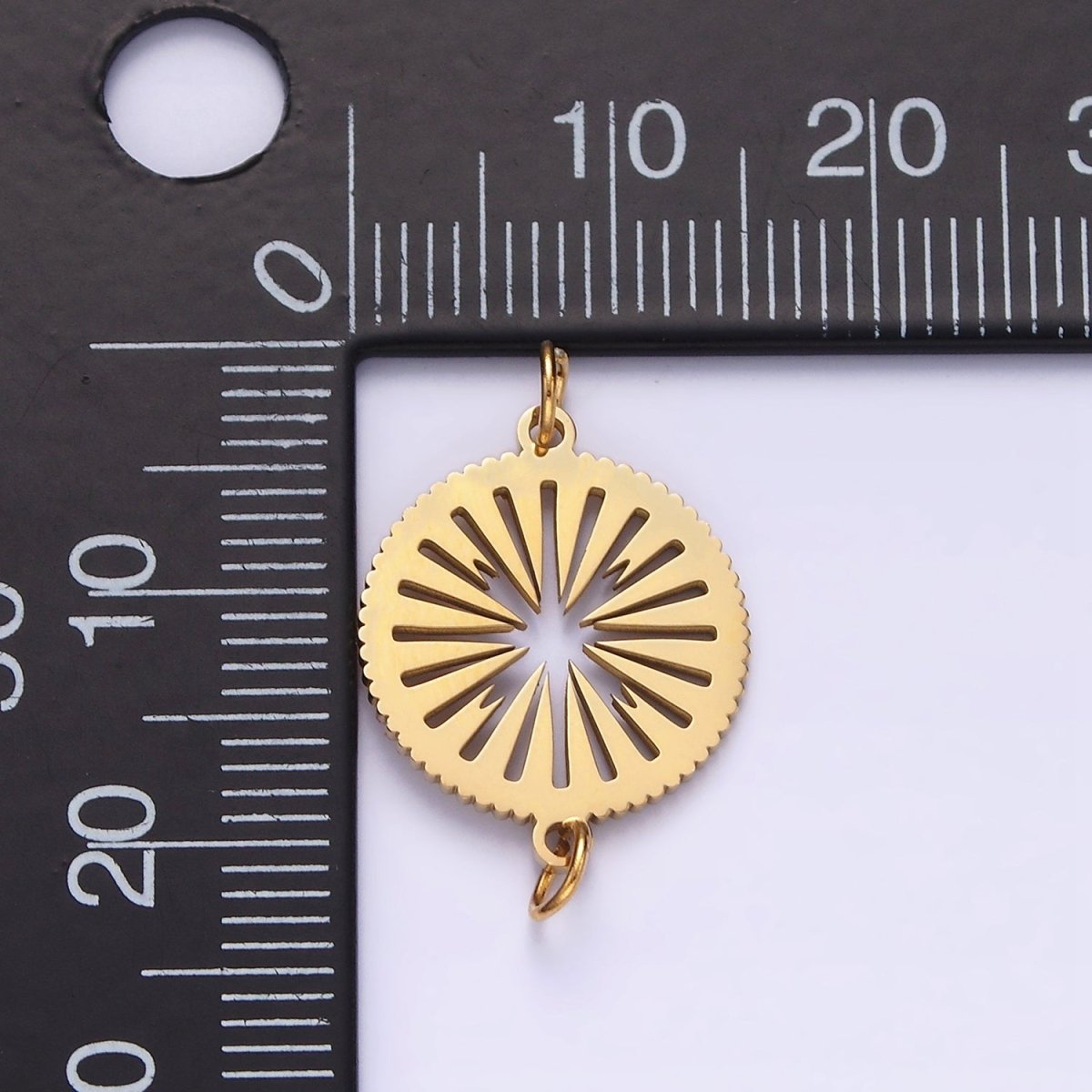 Stainless Steel Open Ray Lined Geometric Open Round Connector | P1355 - DLUXCA