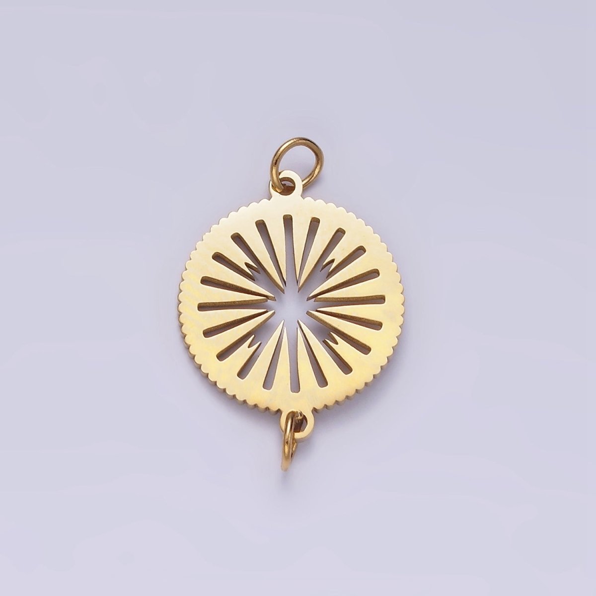 Stainless Steel Open Ray Lined Geometric Open Round Connector | P1355 - DLUXCA