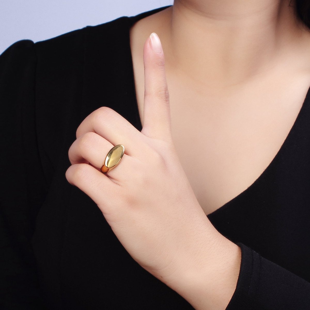 Stainless Steel Oval Chubby Personalized Signet Ring in Gold & Silver | O-1665~O-1672 - DLUXCA