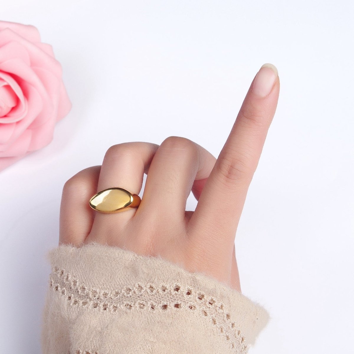 Stainless Steel Oval Chubby Personalized Signet Ring in Gold & Silver | O-1665~O-1672 - DLUXCA