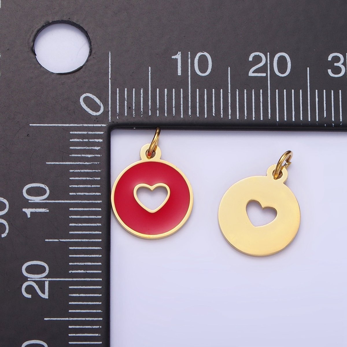 Stainless Steel Pink, Red Open Heart Enamel Round Charm | P958 - DLUXCA