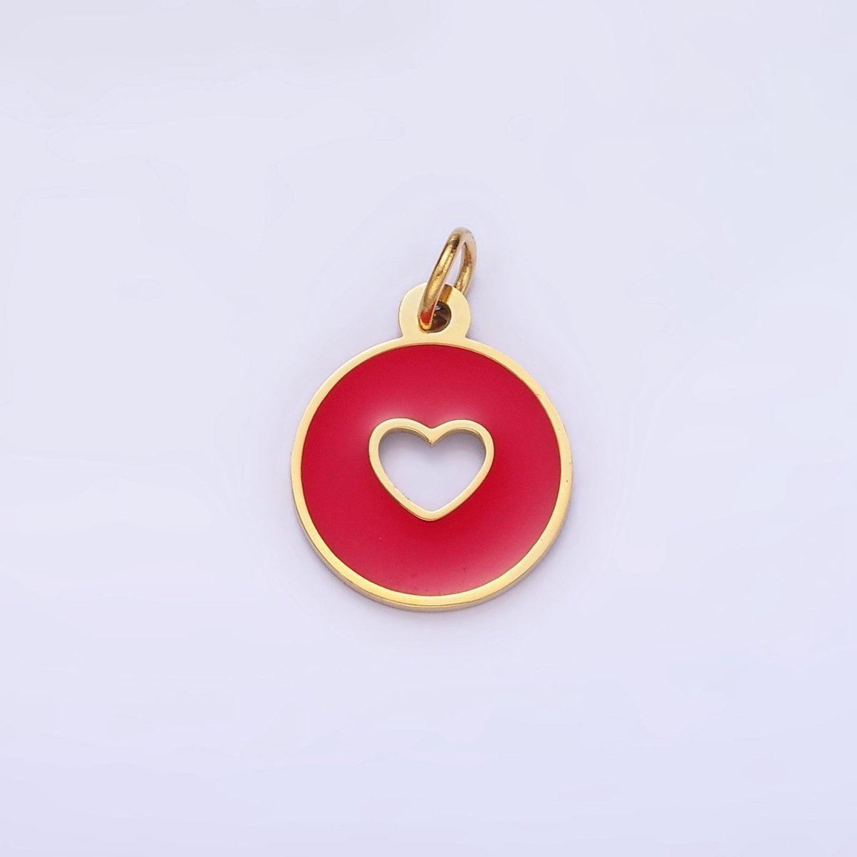 Stainless Steel Pink, Red Open Heart Enamel Round Charm | P958 - DLUXCA