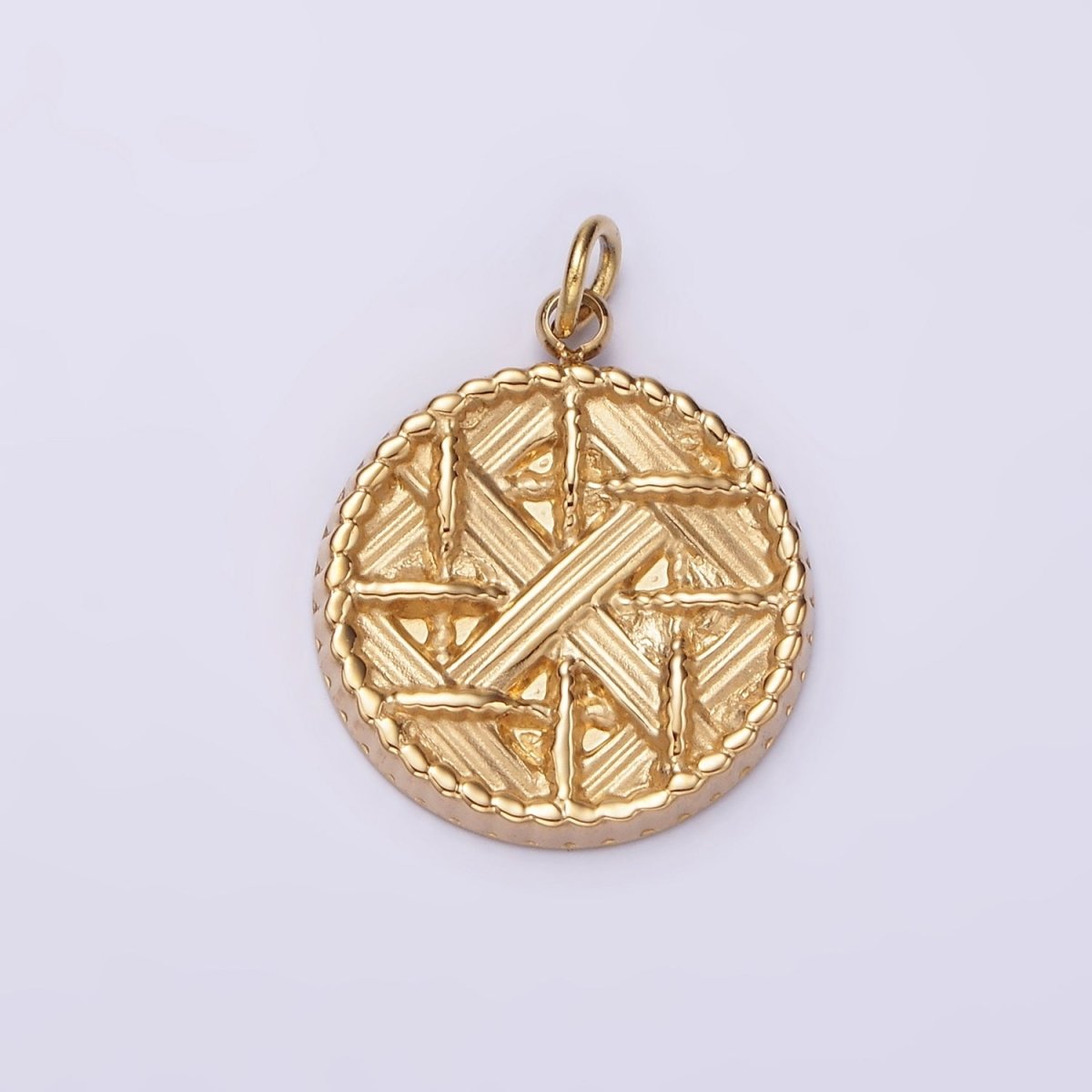 Stainless Steel Rattan Geometric Braided Round Charm in Gold & Silver | P1292 P1293 - DLUXCA