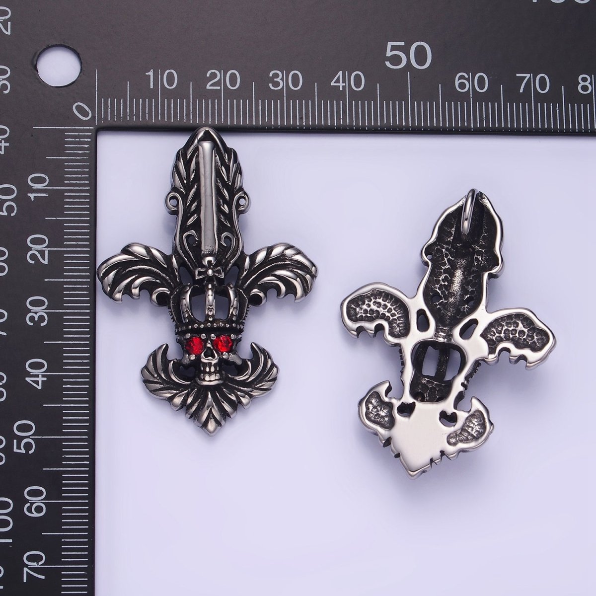 Stainless Steel Red CZ Skull Skeleton King Pendant | P1423 - DLUXCA