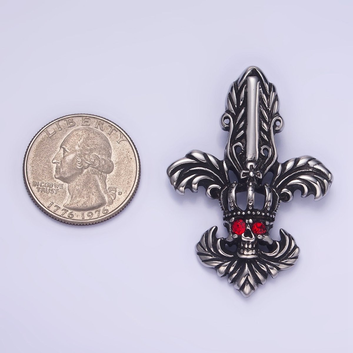 Stainless Steel Red CZ Skull Skeleton King Pendant | P1423 - DLUXCA