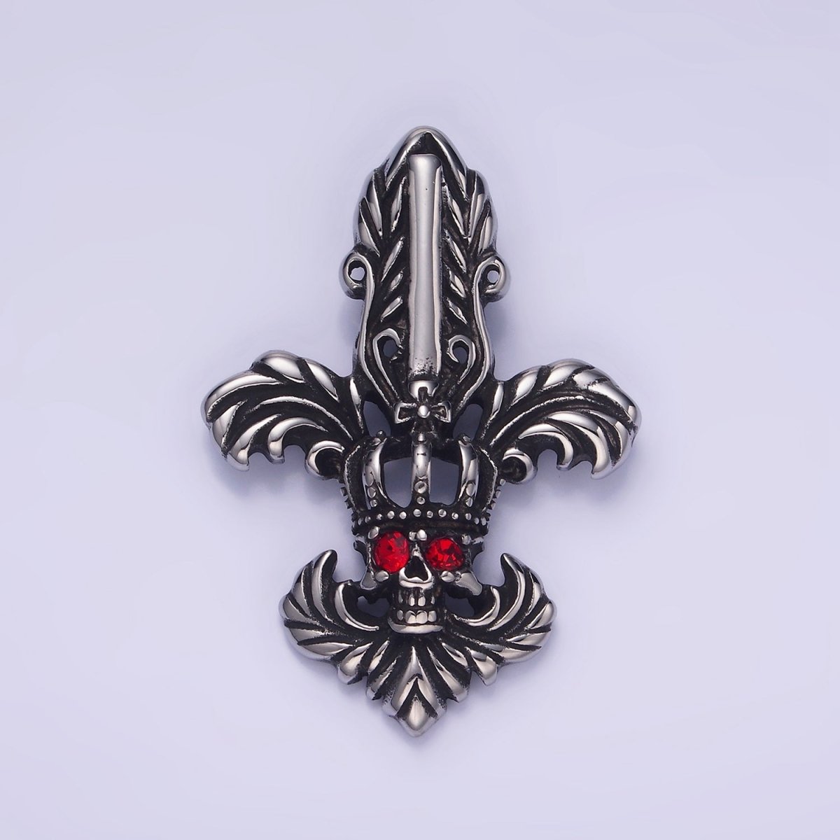 Stainless Steel Red CZ Skull Skeleton King Pendant | P1423 - DLUXCA
