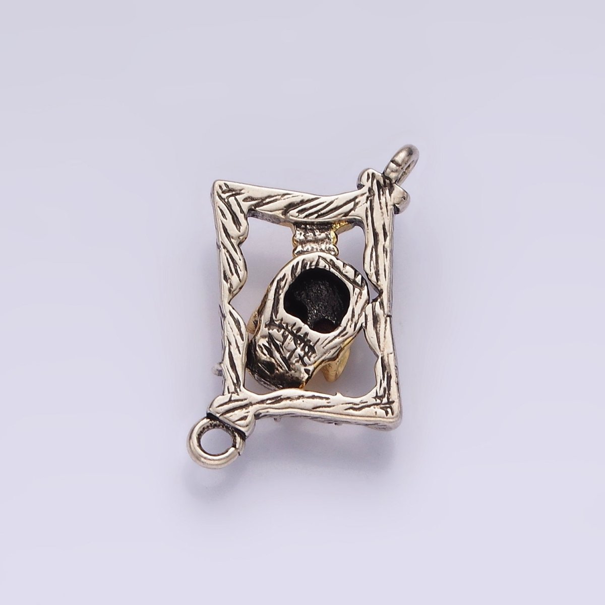 Stainless Steel Red CZ Skull Skeleton Open Abstract Rhombus Mixed Metal Connector | P-673 - DLUXCA